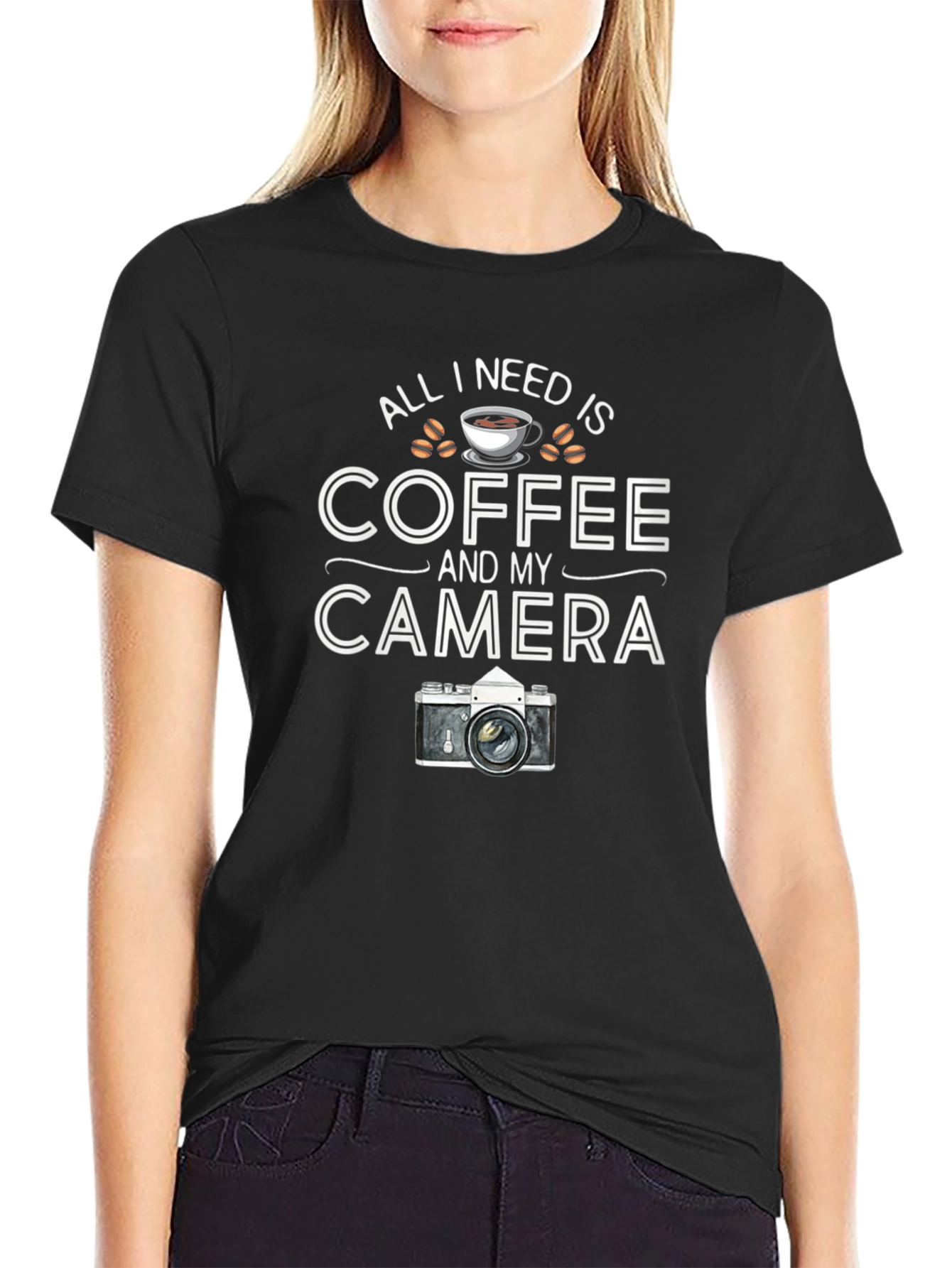 Coffee and Camera Black Graphic T-Shirt