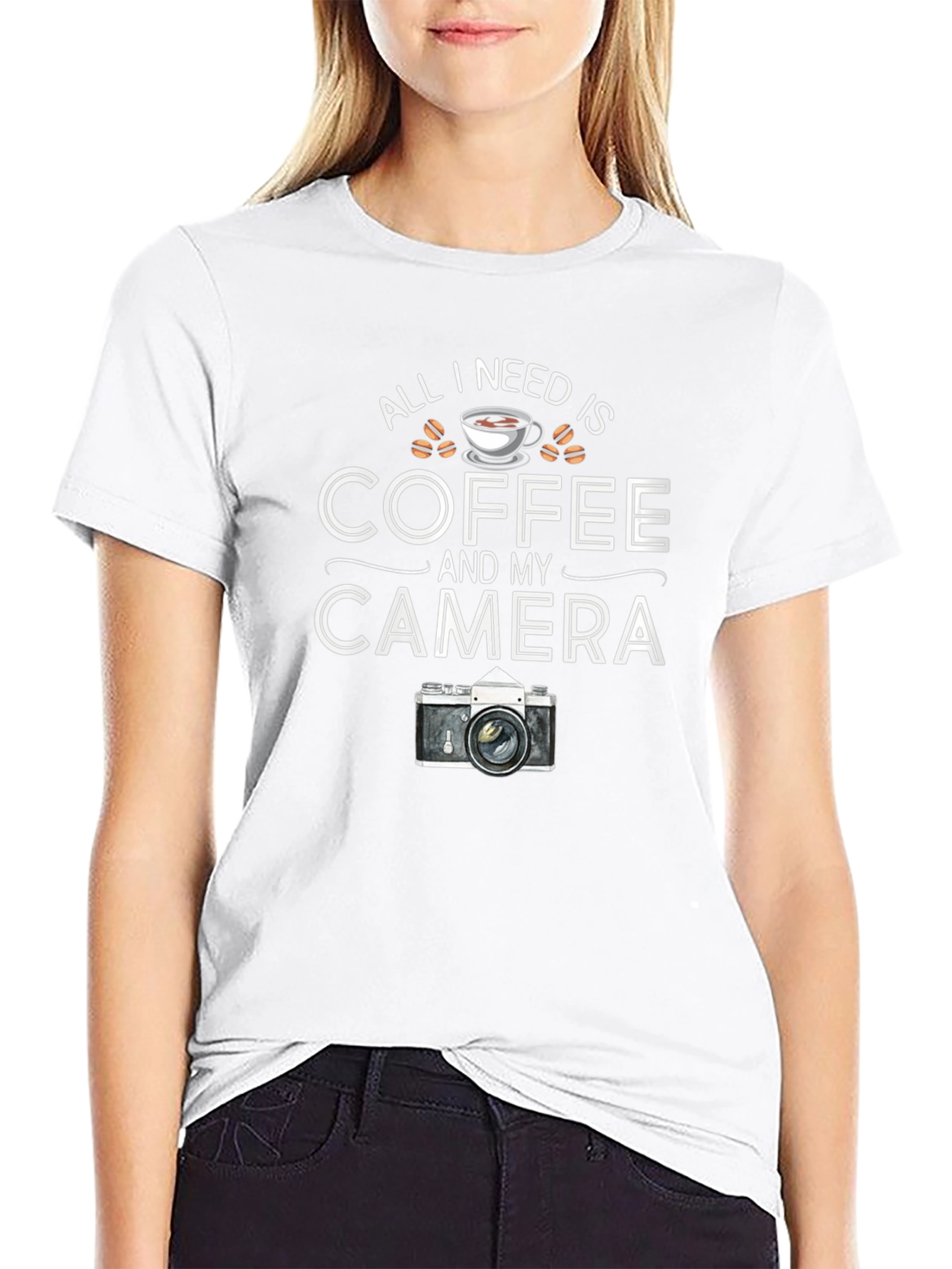 Coffee and Camera Black Graphic T-Shirt