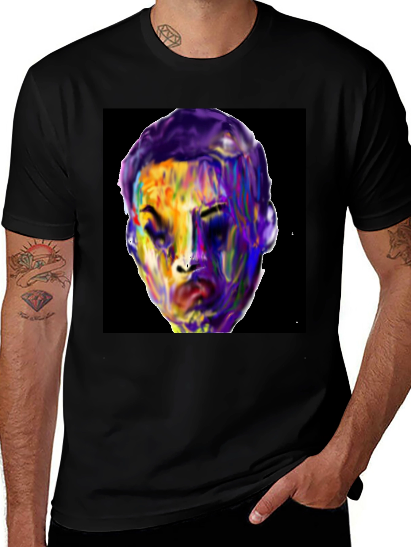 Vivid Face Graphic Tee - Black Cotton Blend
