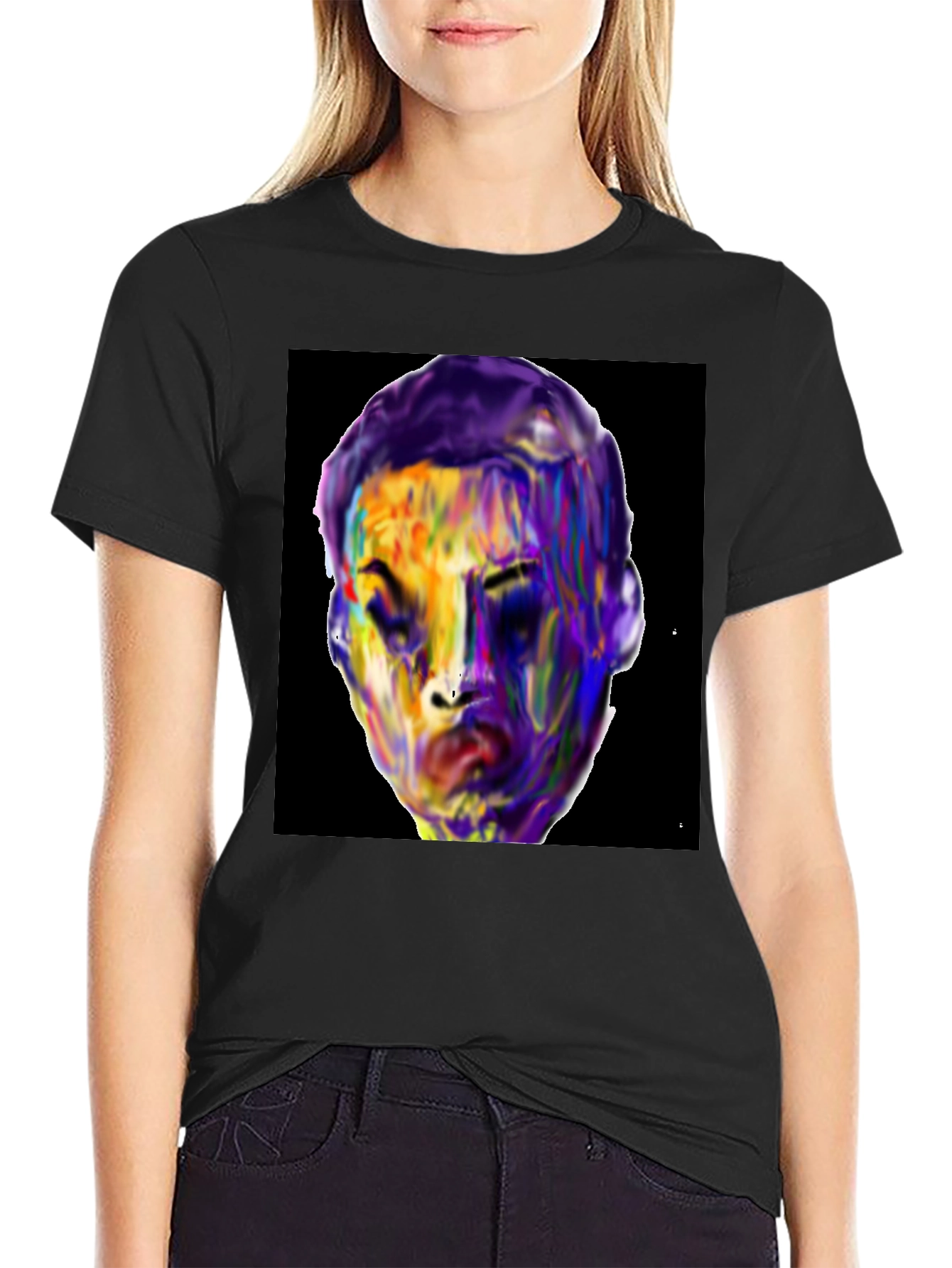 Vivid Face Graphic Tee - Black Cotton Blend