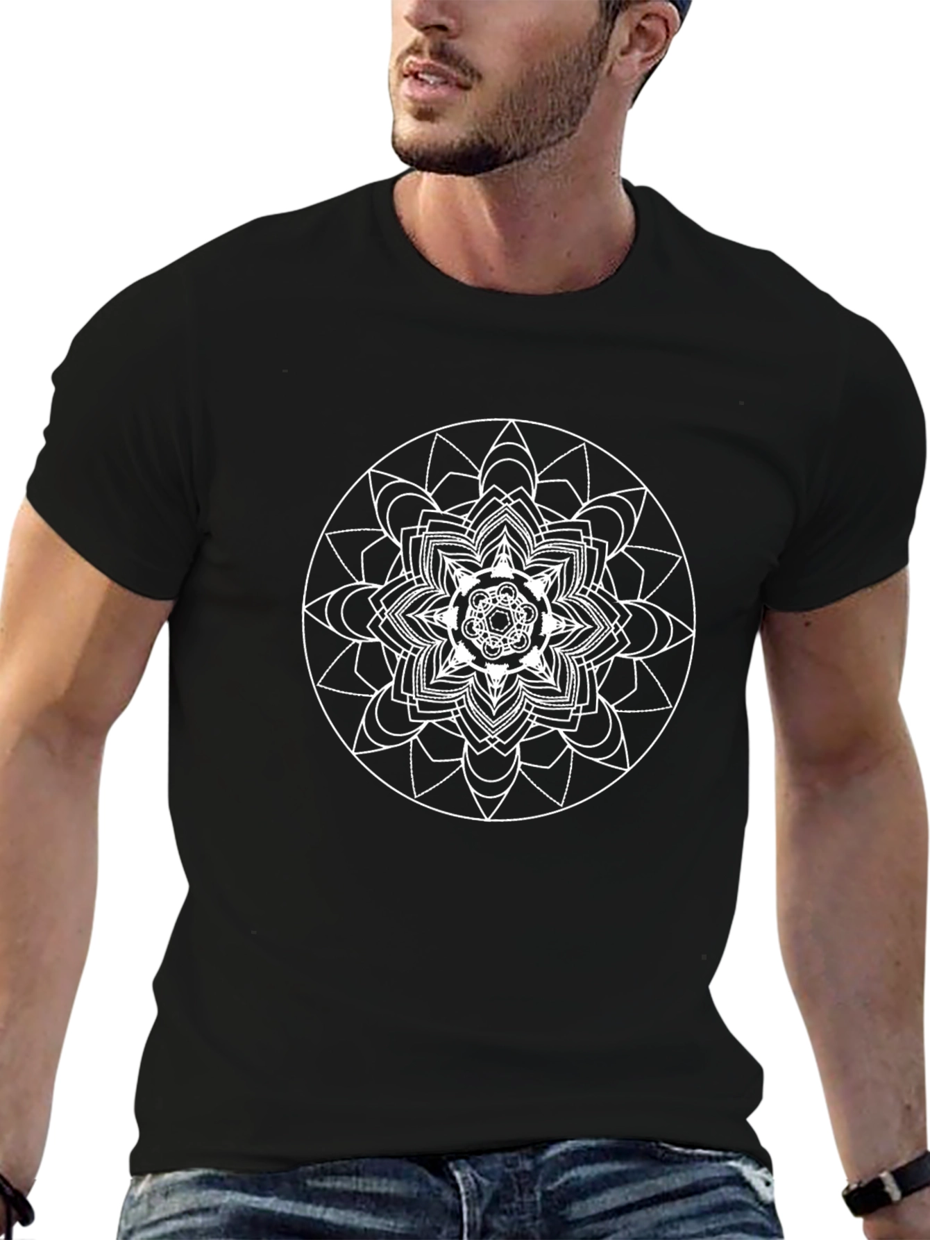 Geometric Mandala Graphic Tee - Black