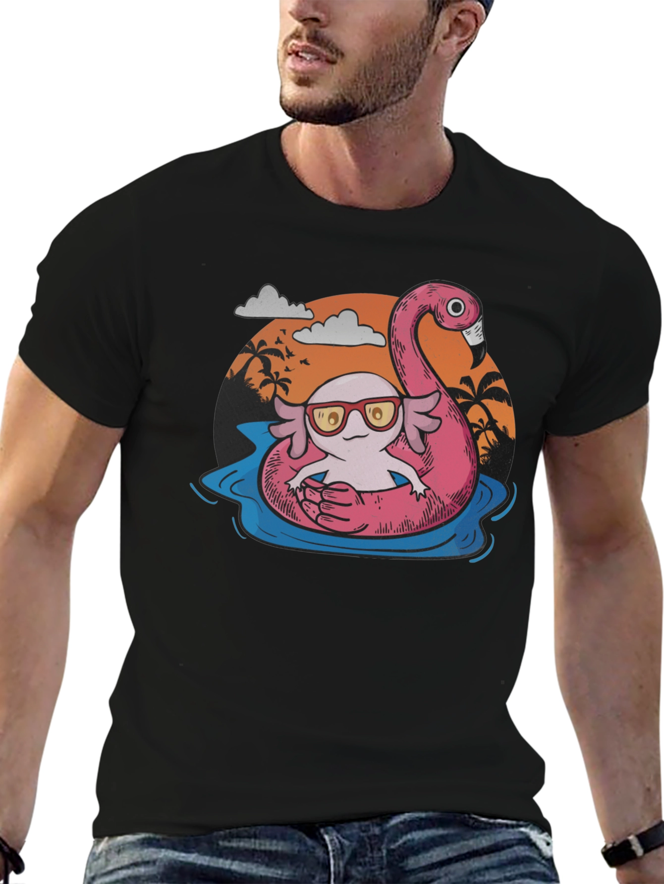 Cool Axolotl Flamingo Pool Float Graphic Tee