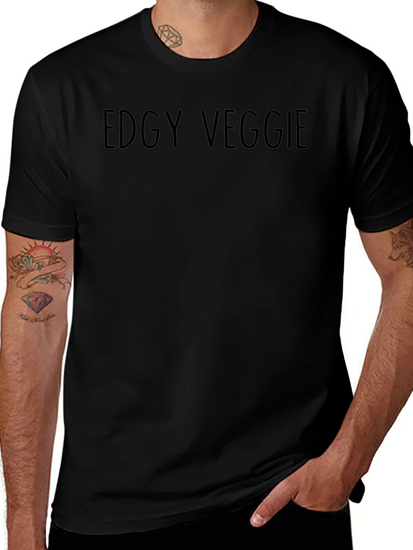 Edgy Veggie Graphic Tee - Black Cotton T-Shirt