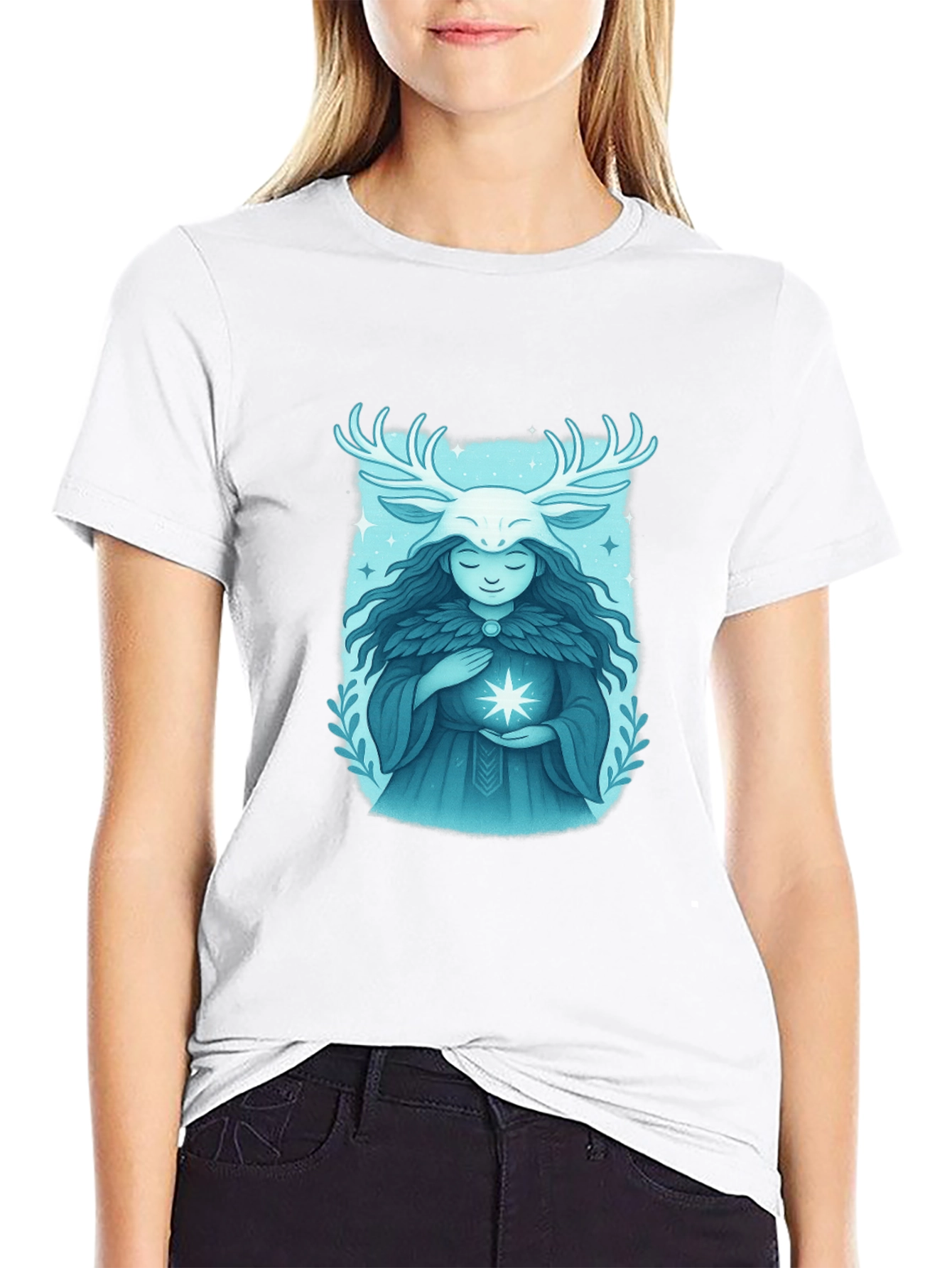 Mystical Forest Spirit Graphic Tee - Black