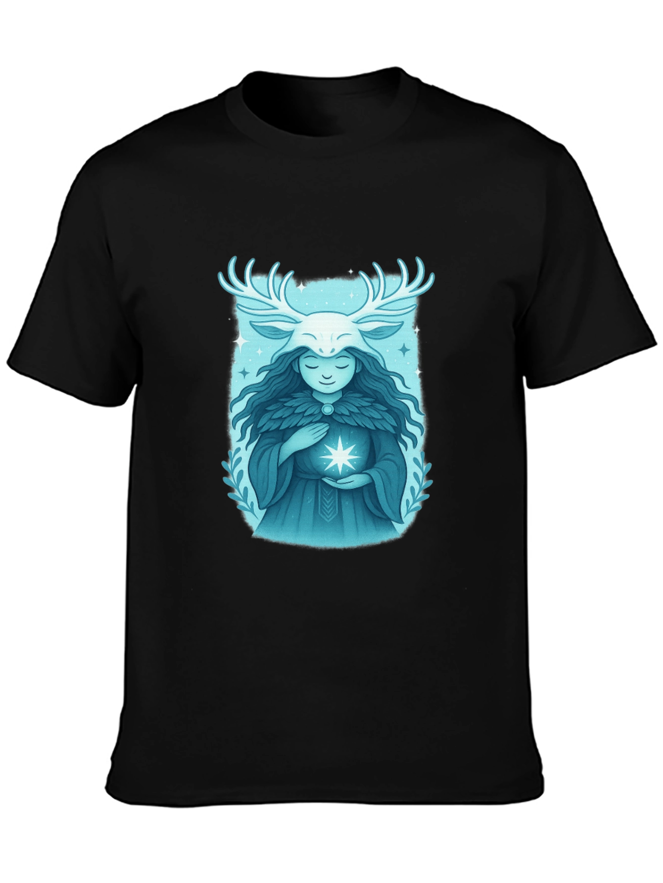 Mystical Forest Spirit Graphic Tee - Black