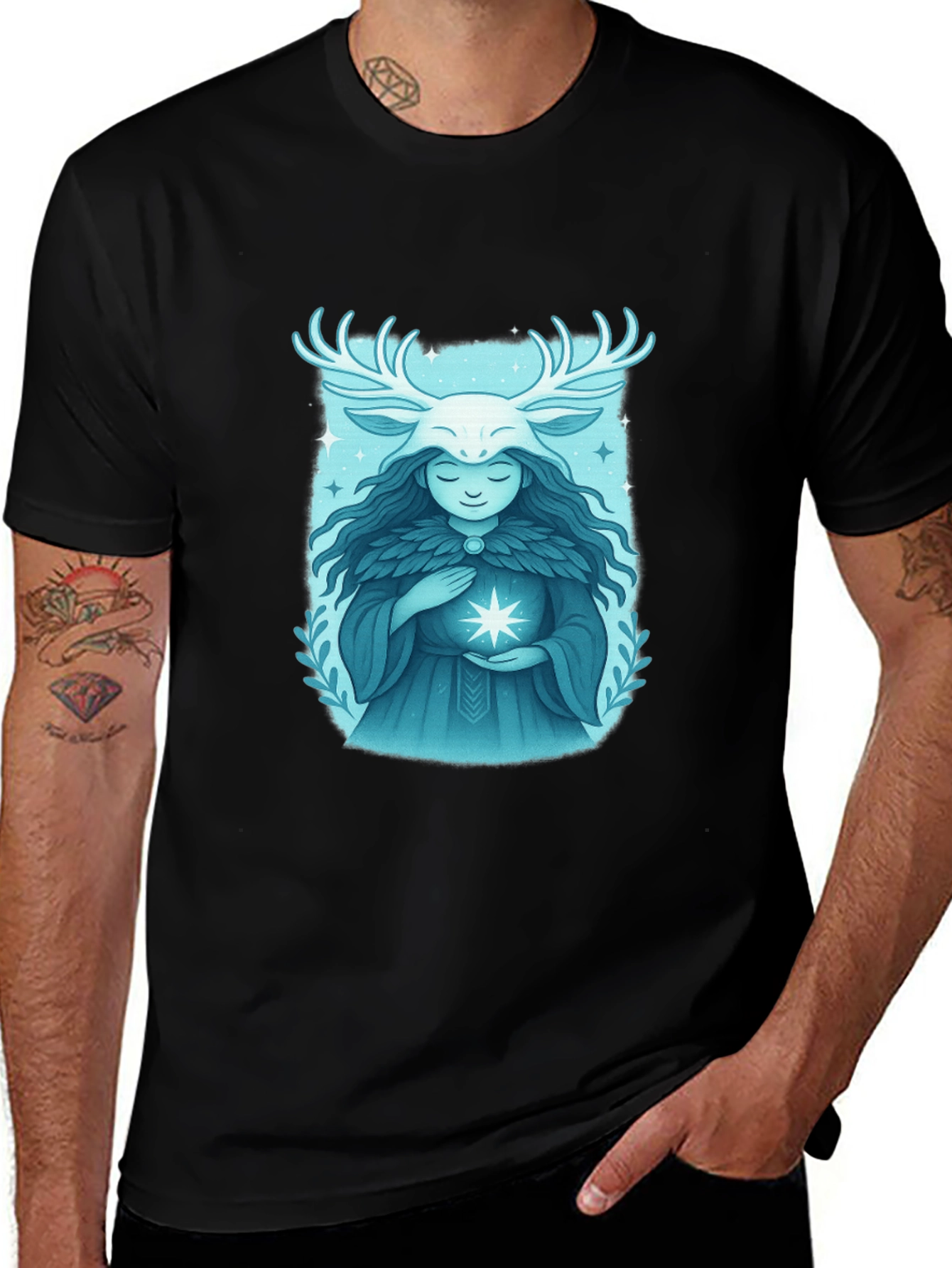 Mystical Forest Spirit Graphic Tee - Black
