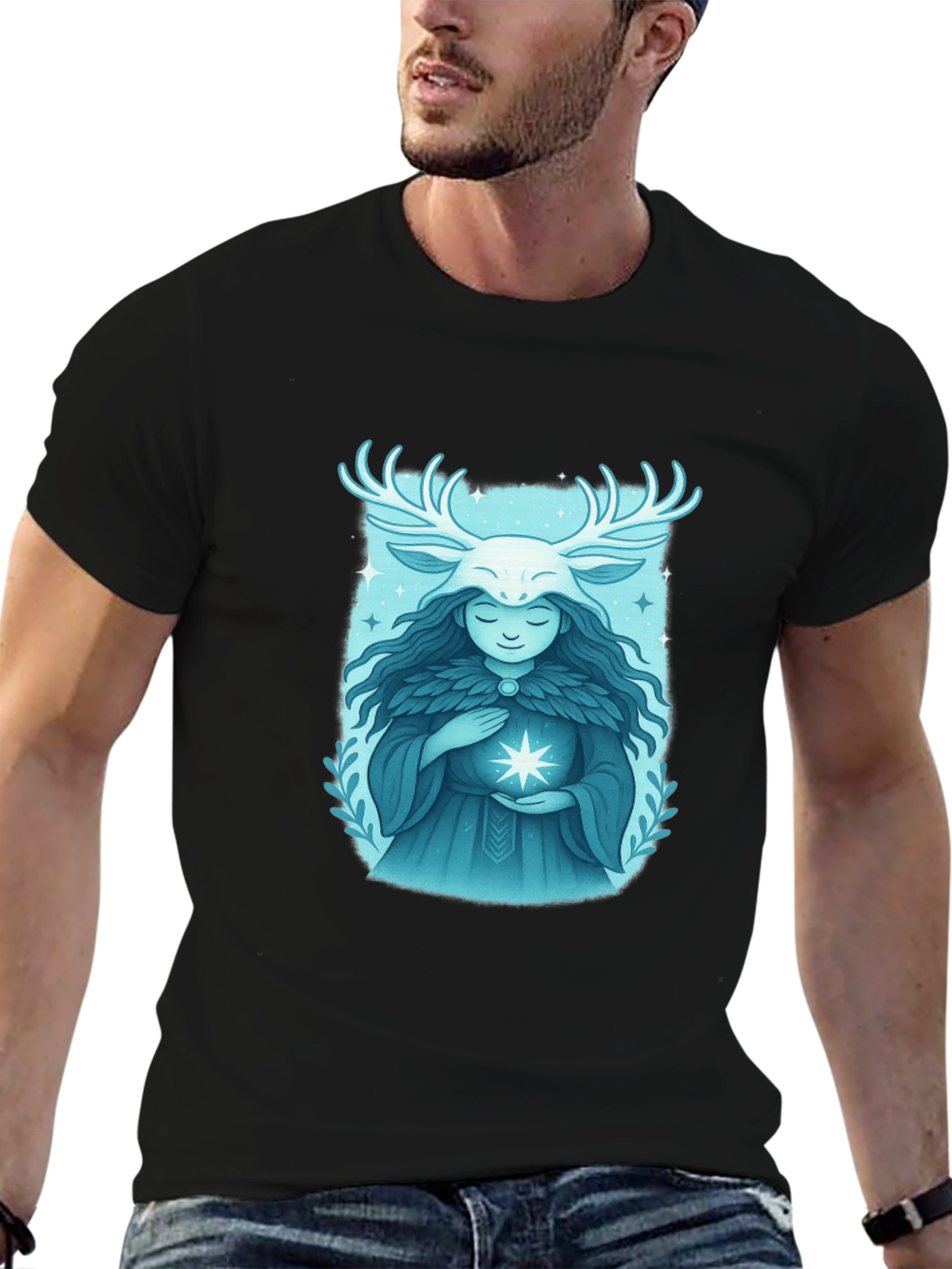 Mystical Forest Spirit Graphic Tee - Black