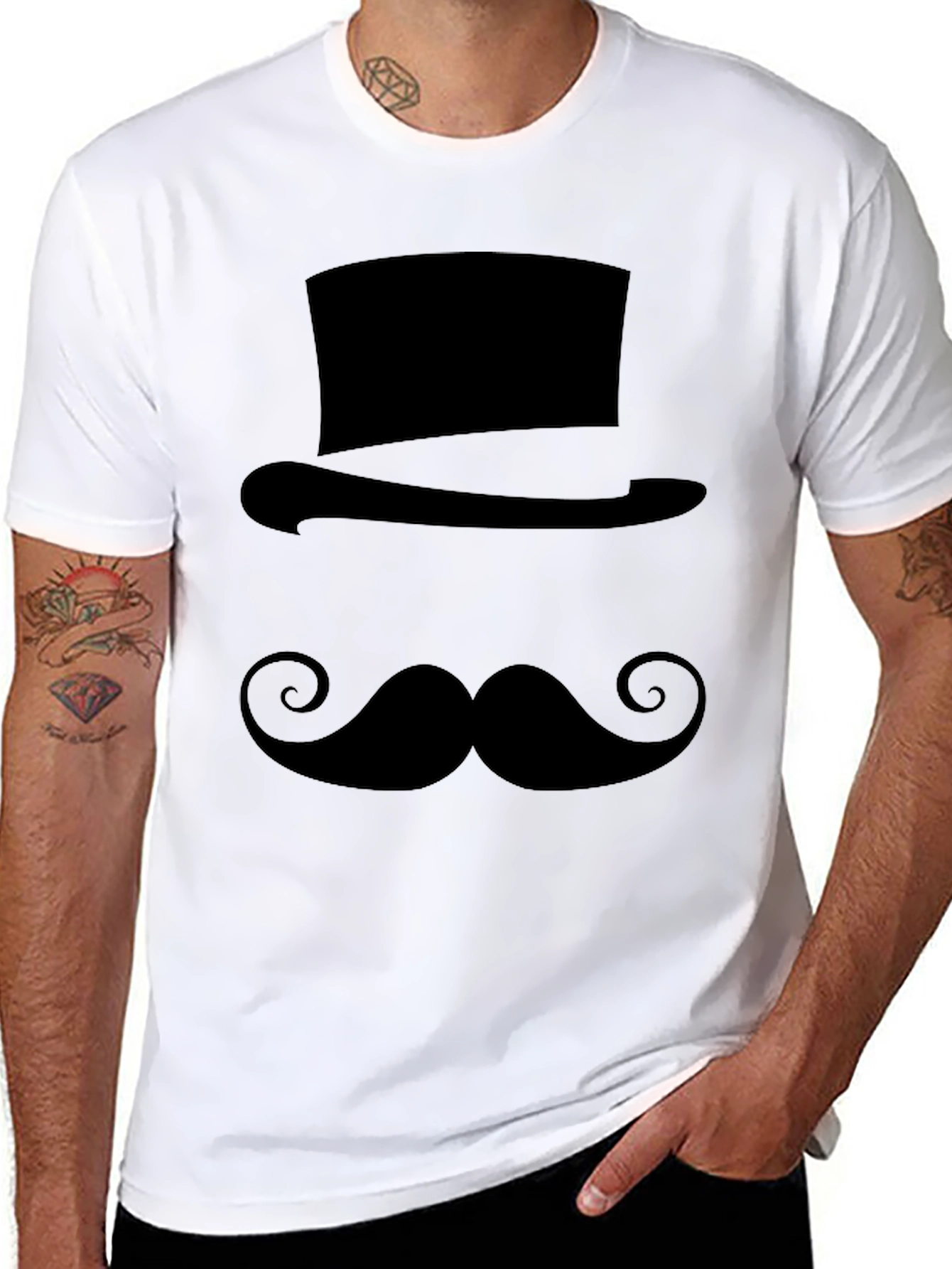 Top Hat and Mustache T-Shirt - Black