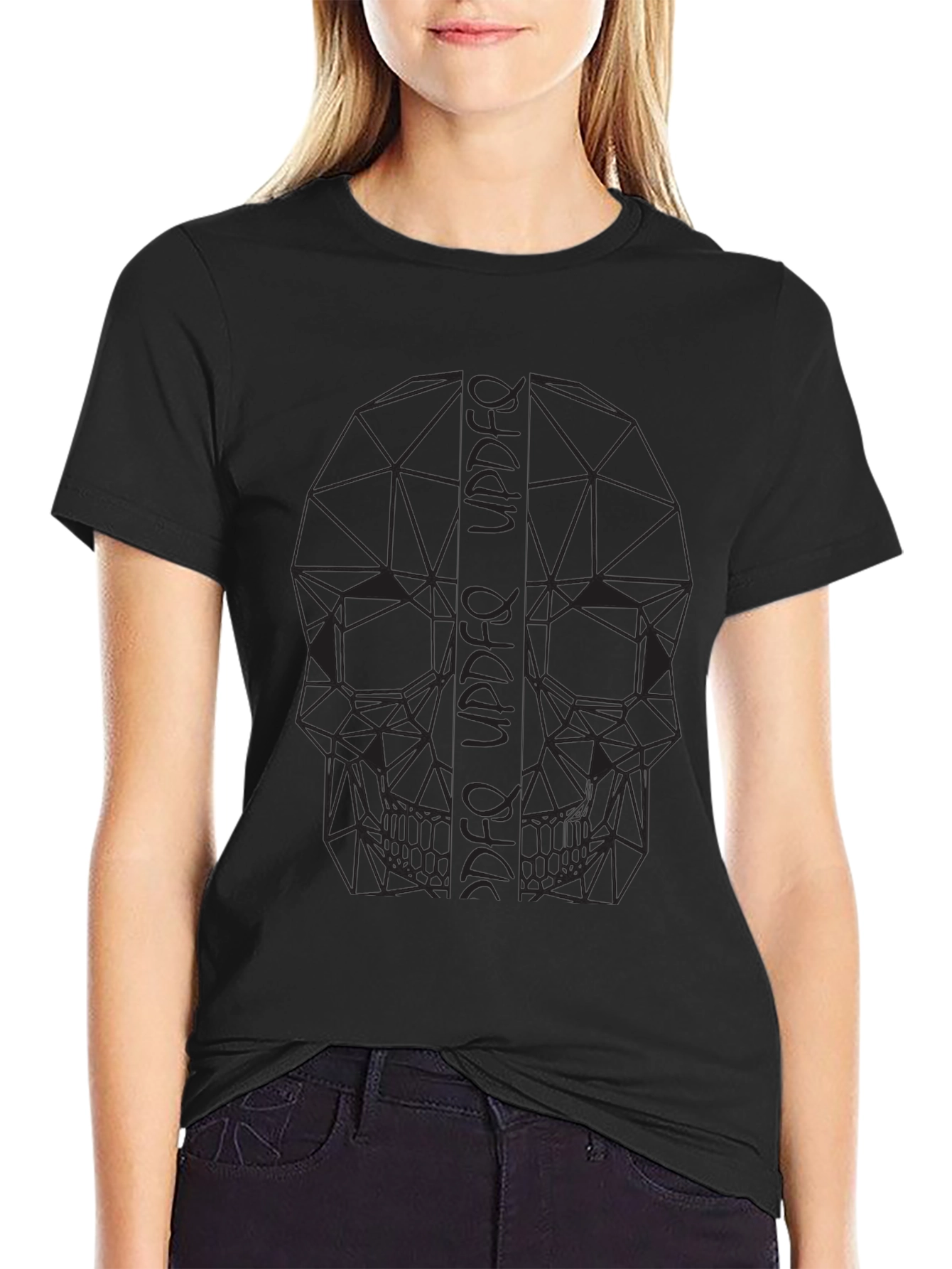 Geometric Skull Print Black T-Shirt