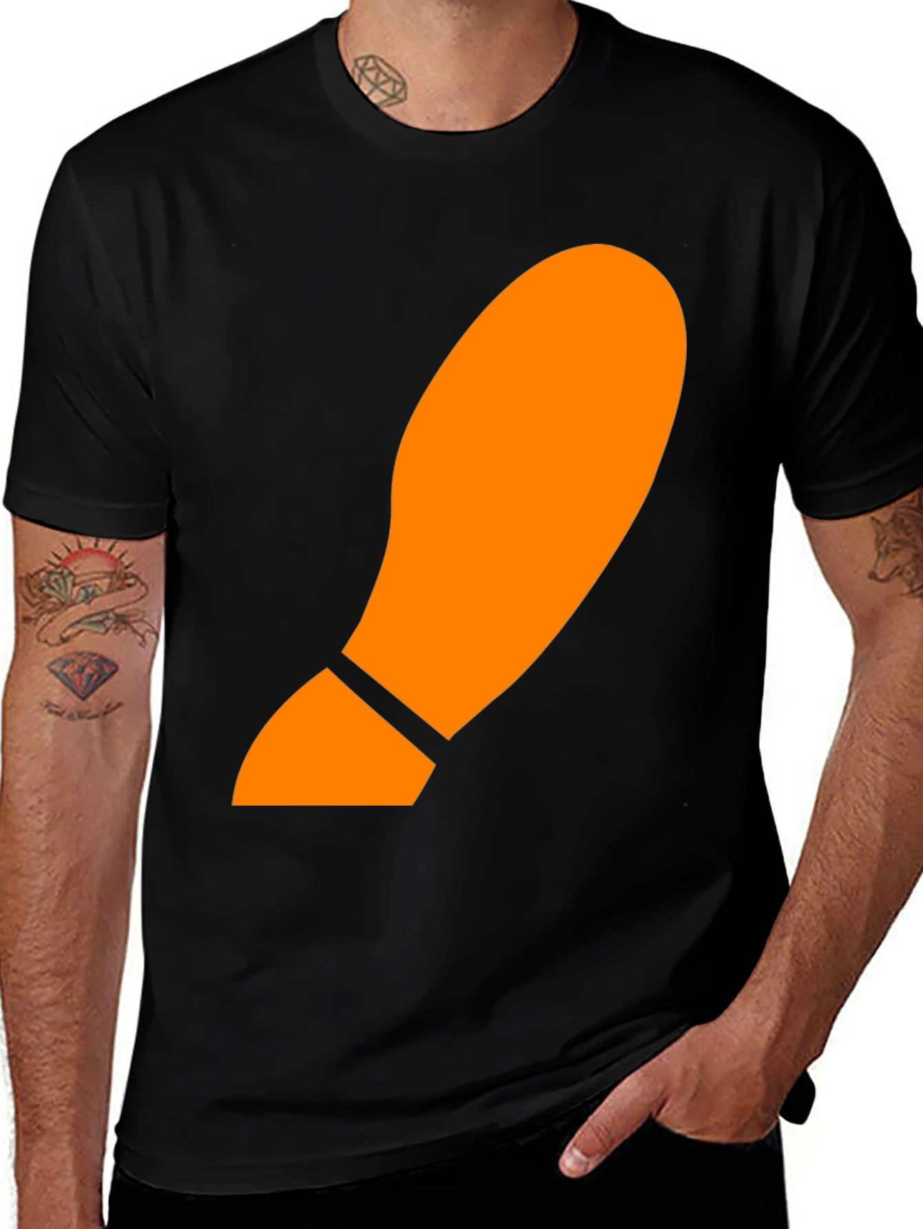 Orange Footprint Graphic Black T-Shirt
