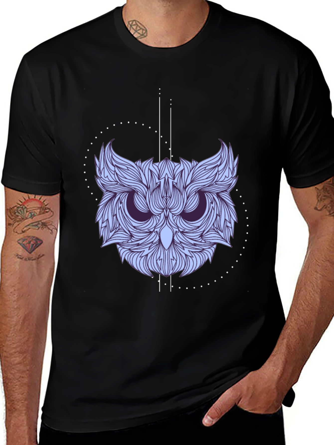 Geometric Owl Graphic Print Black Tee