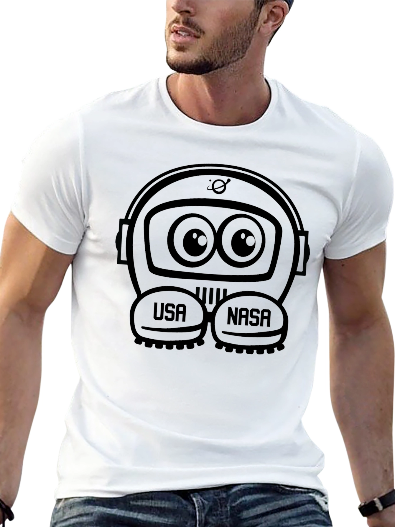 Astronaut Cartoon Graphic Tee - NASA Space T-Shirt