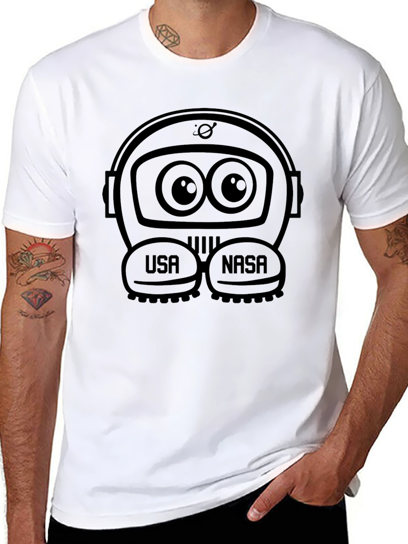 Astronaut Cartoon Graphic Tee - NASA Space T-Shirt