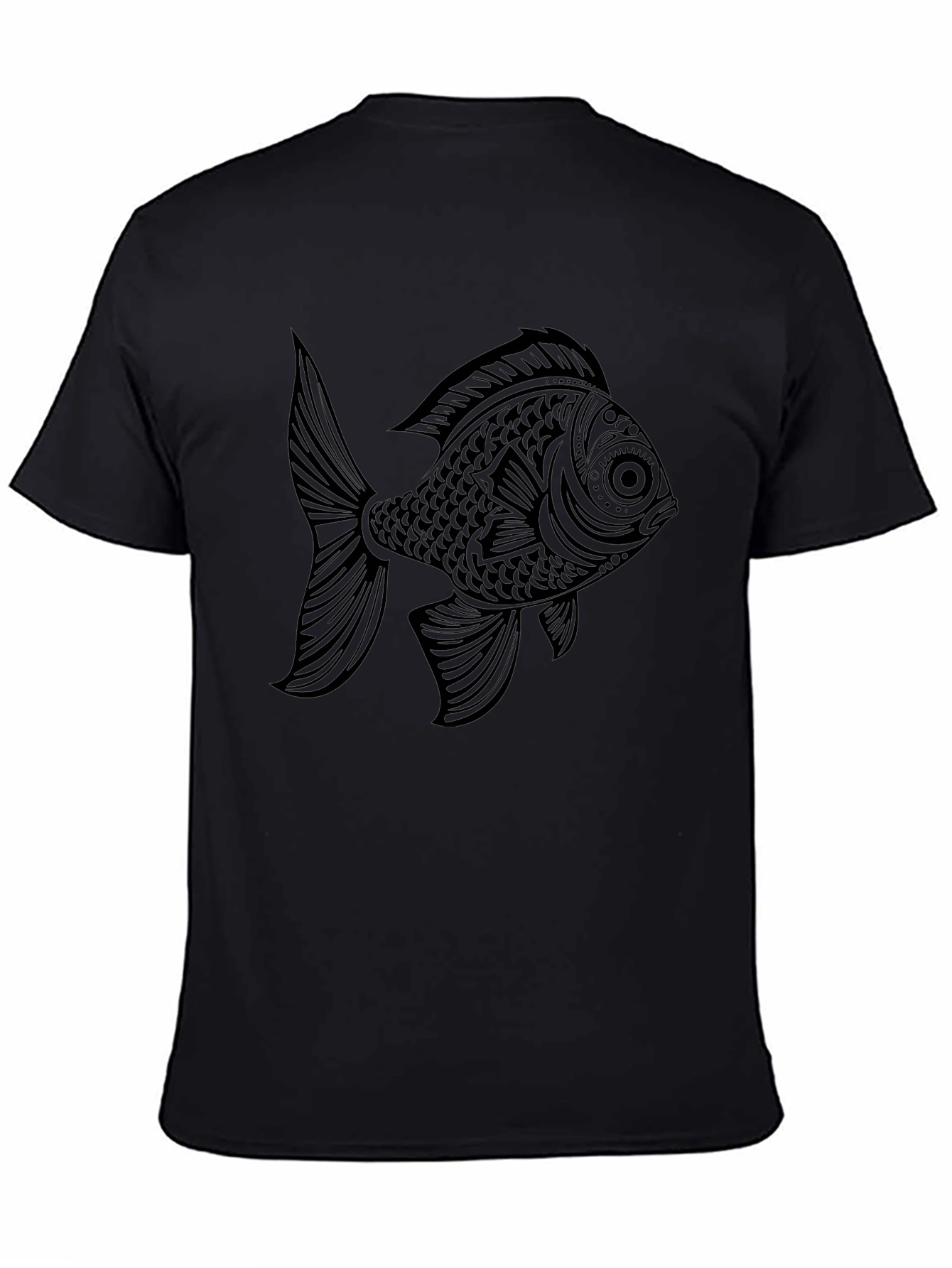 Black T-Shirt with Ornate Fish Graphic