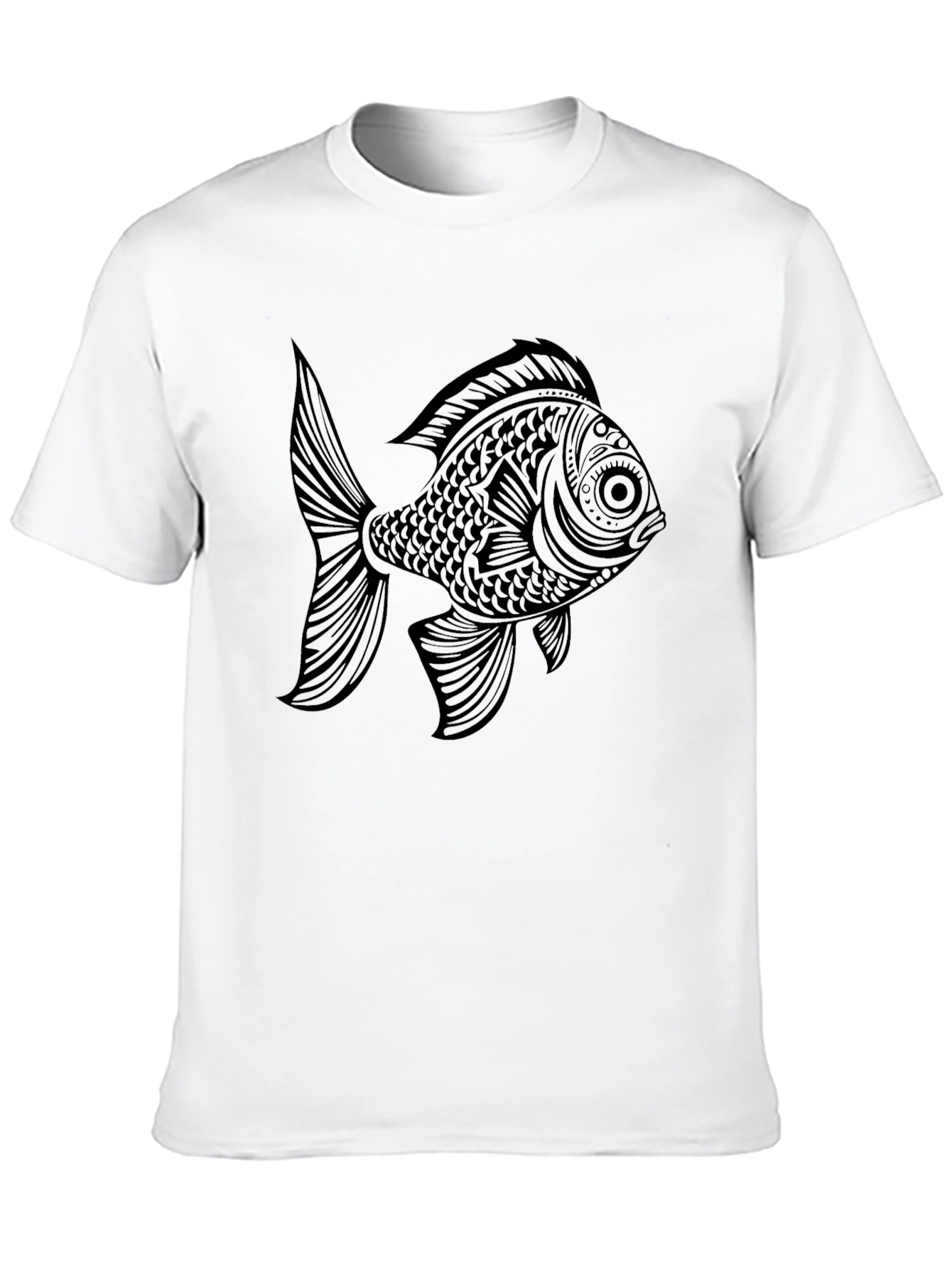 Black T-Shirt with Ornate Fish Graphic