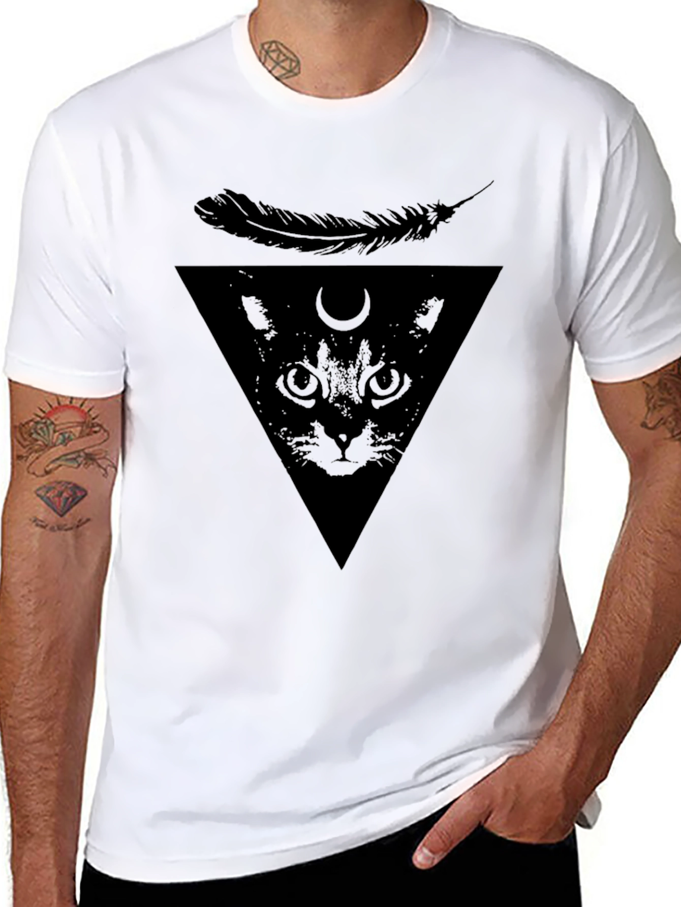 Mystic Cat T-Shirt - Feather Triangle Design