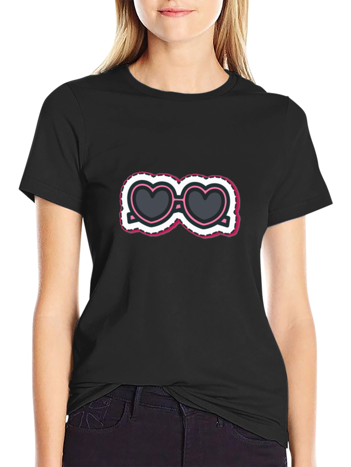Heart Sunglasses Graphic Tee - Stylish Black T-Shirt