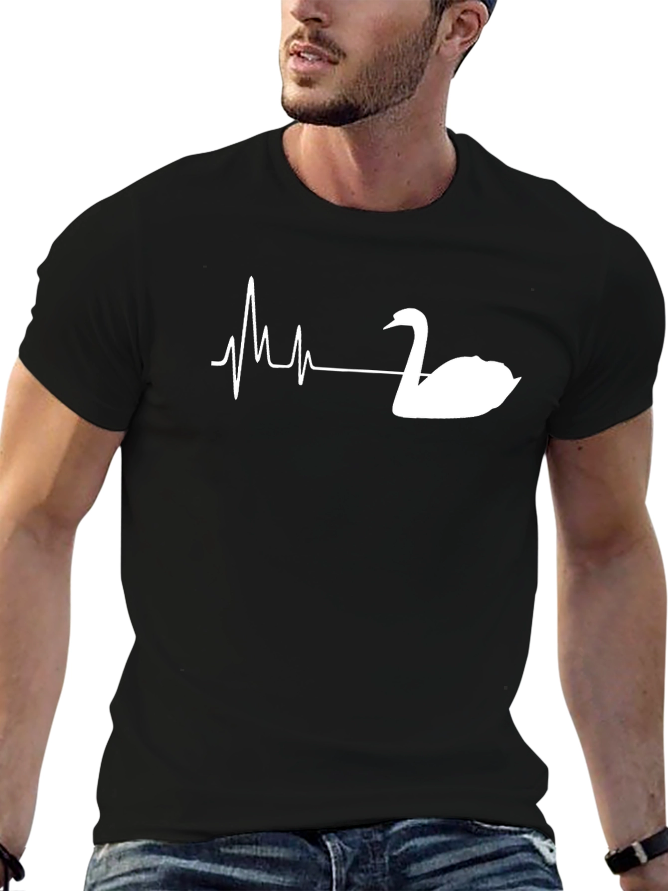 Swan Heartbeat T-Shirt - Black Graphic Tee
