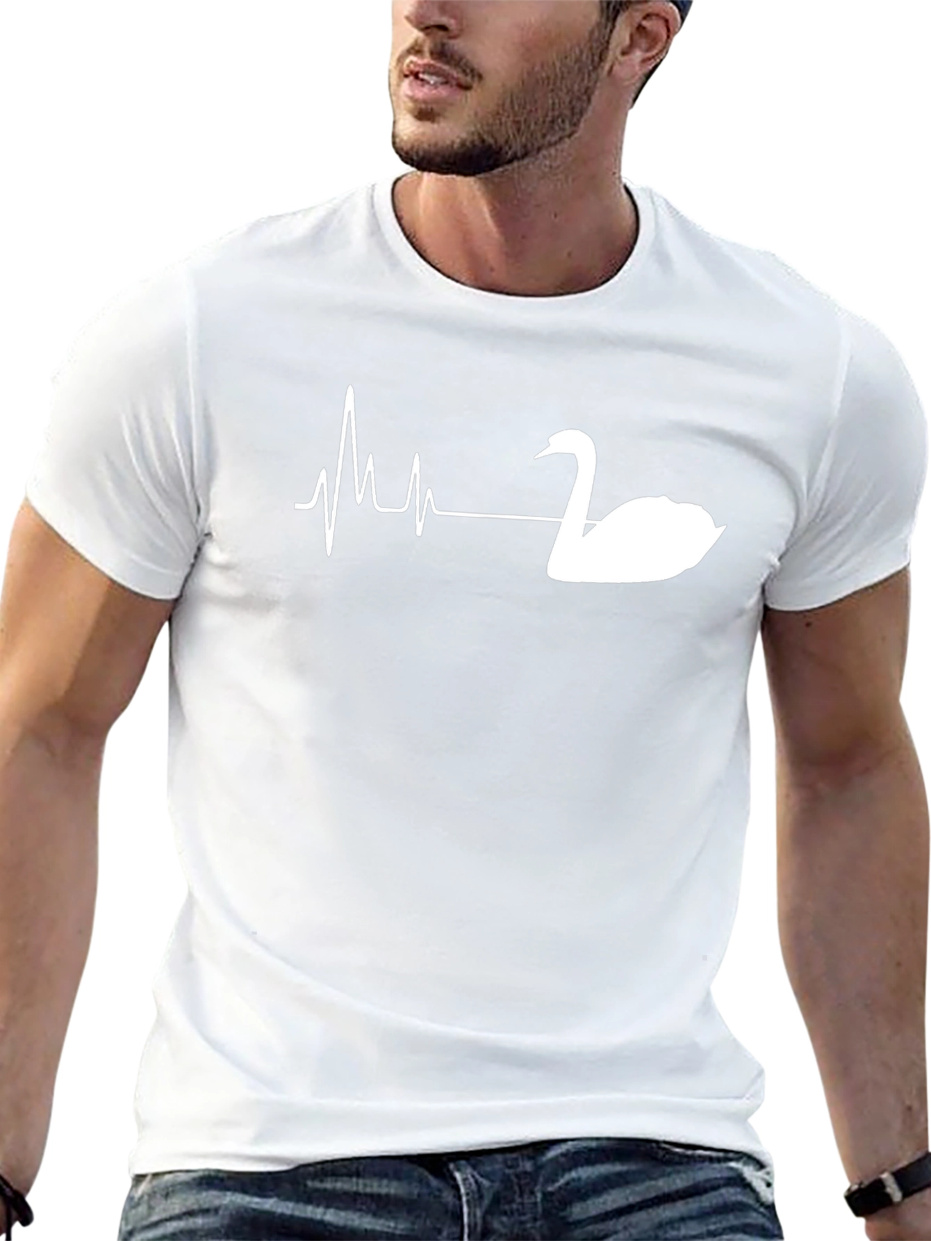 Swan Heartbeat T-Shirt - Black Graphic Tee