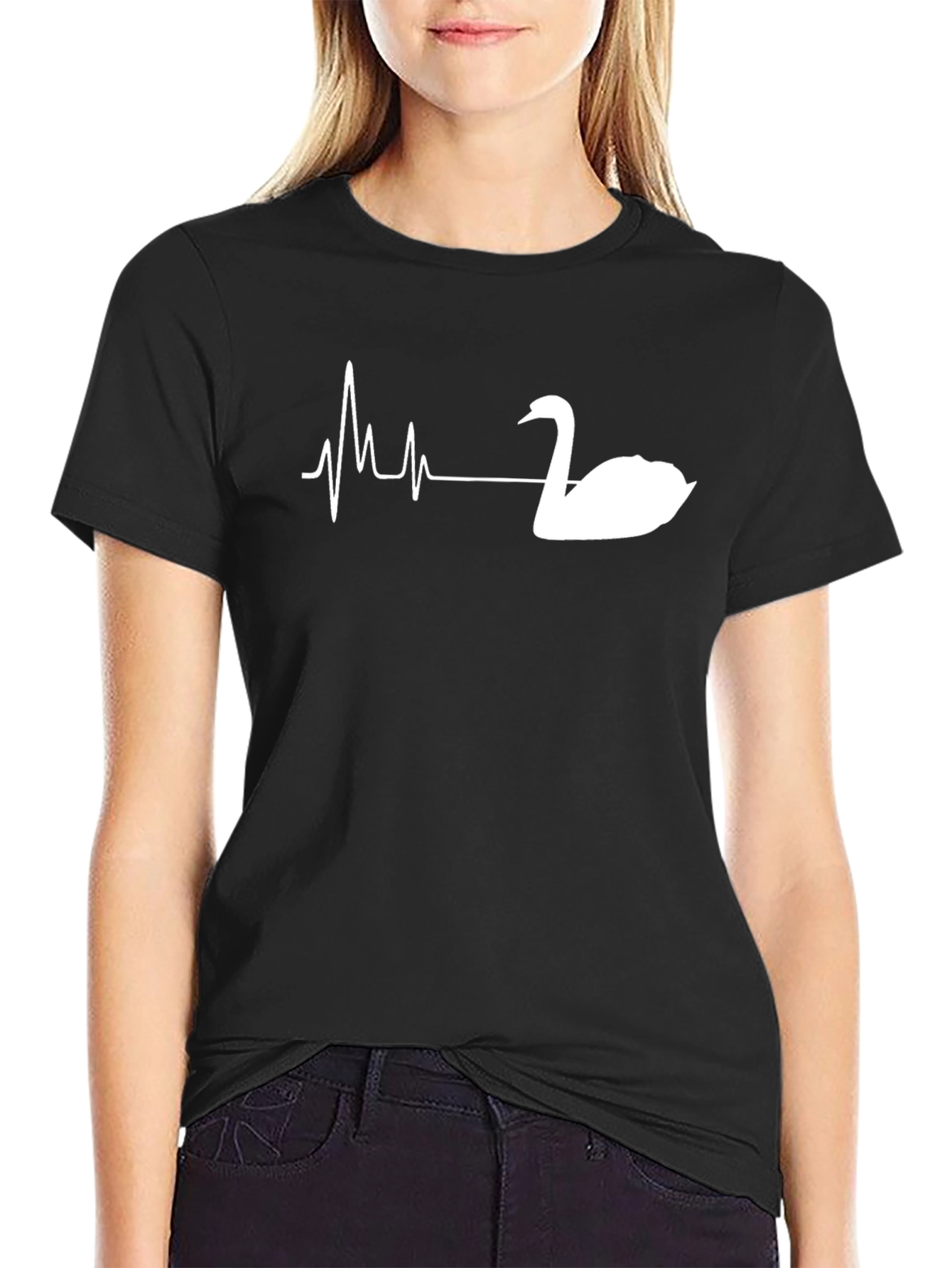 Swan Heartbeat T-Shirt - Black Graphic Tee