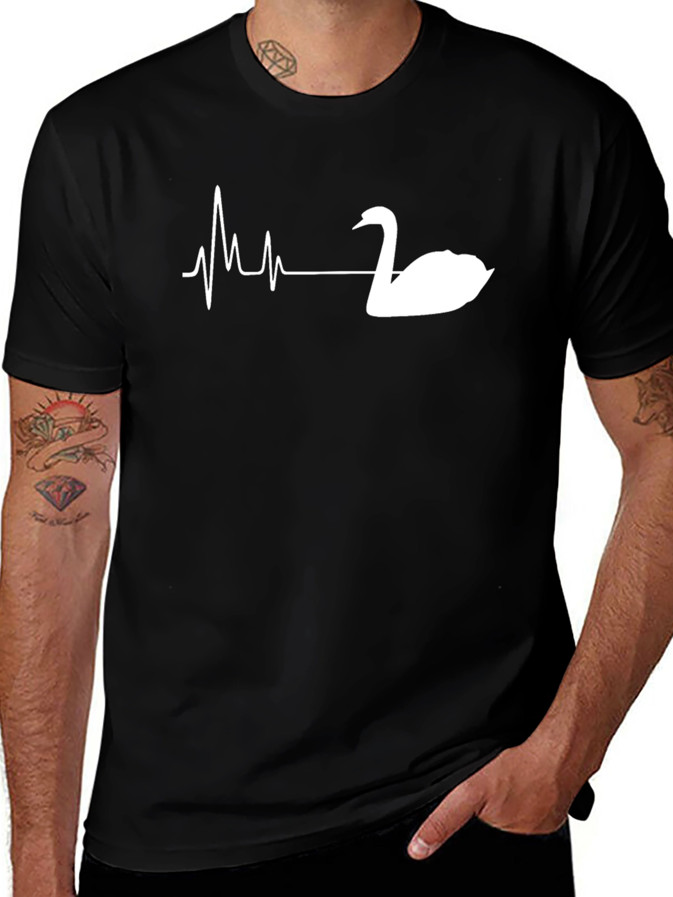 Swan Heartbeat T-Shirt - Black Graphic Tee