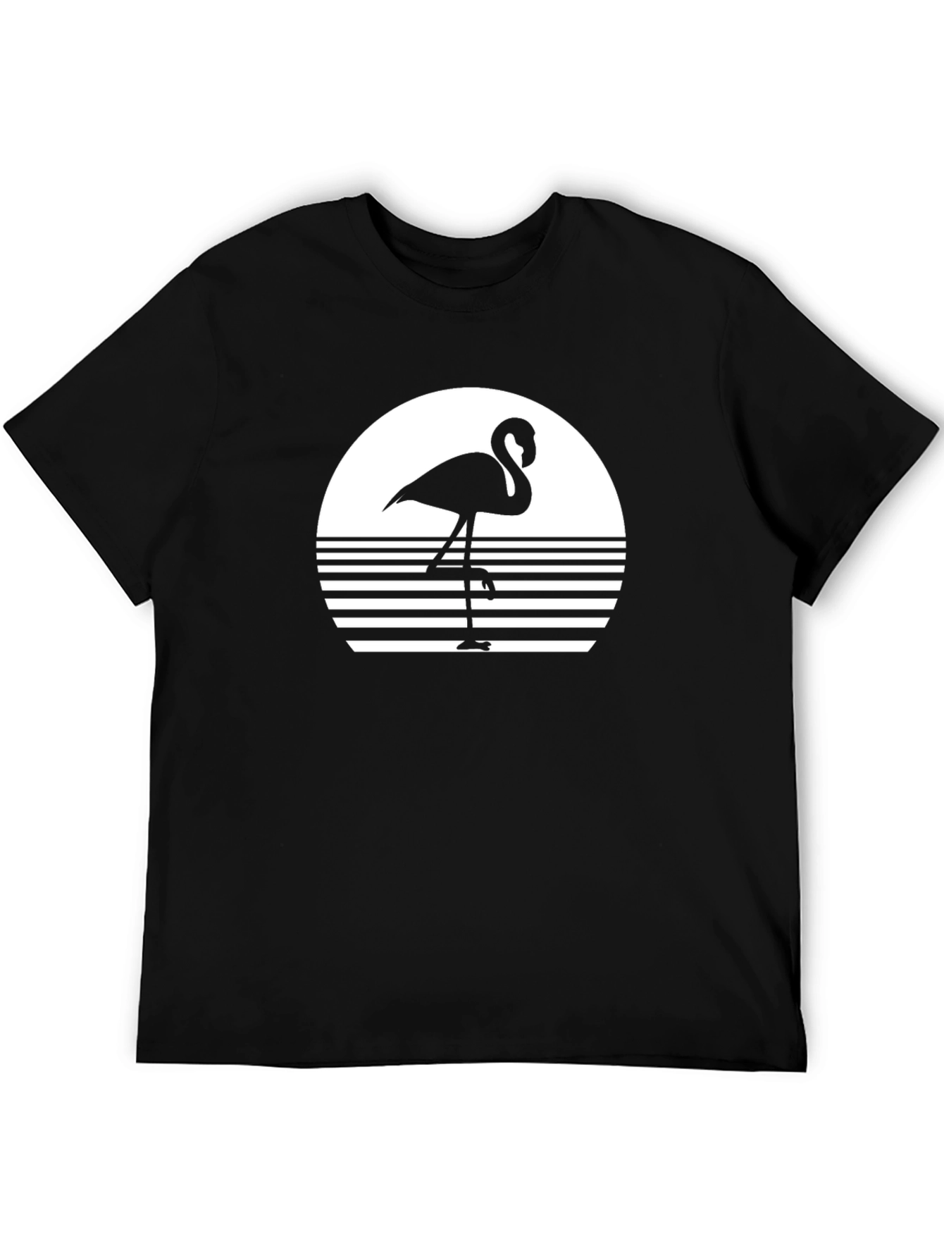 Retro Flamingo Graphic Tee - Black Cotton Comfort