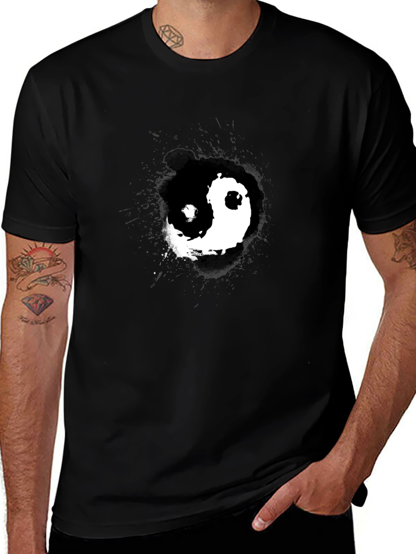 Yin Yang Graphic Print Black T-Shirt