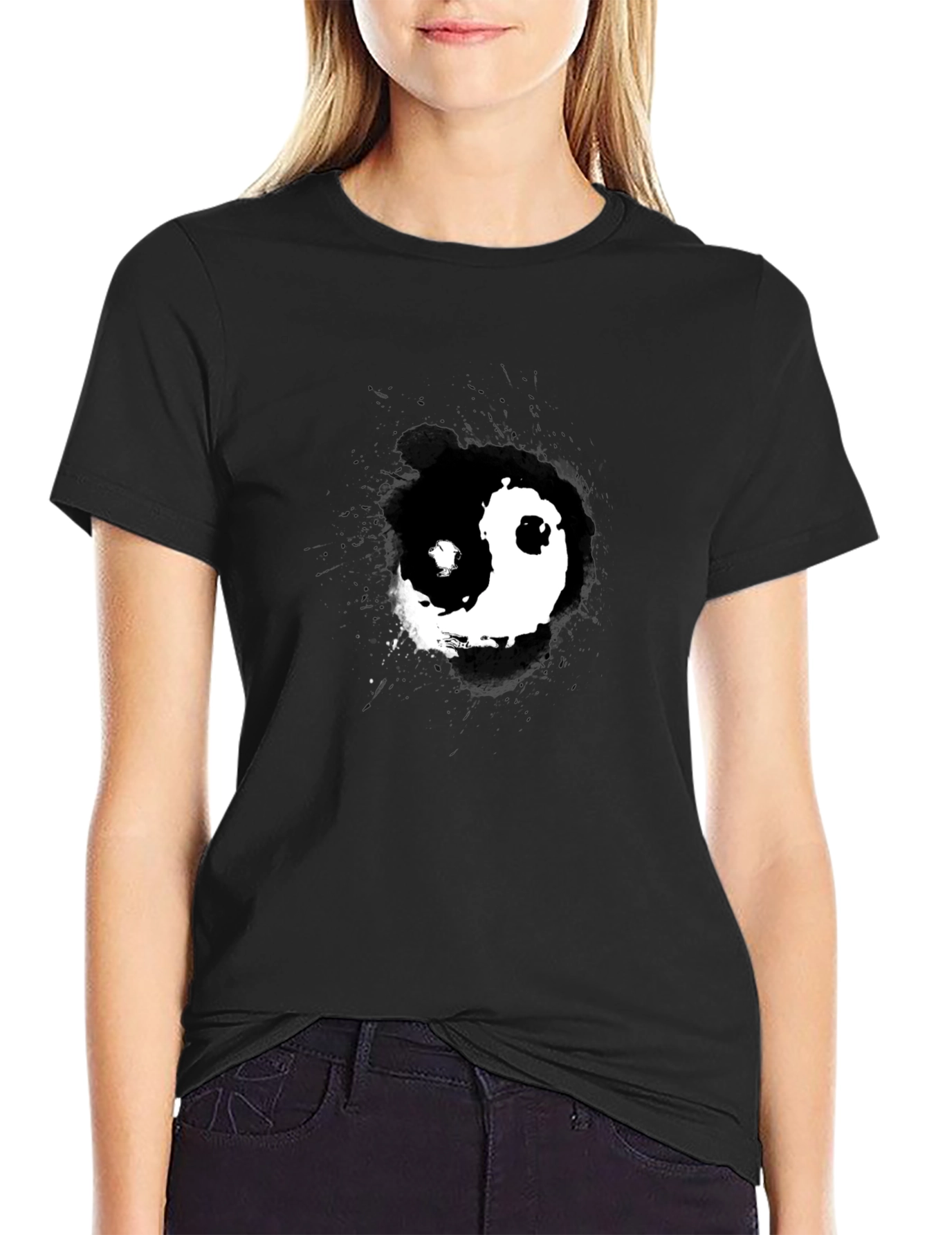 Yin Yang Graphic Print Black T-Shirt
