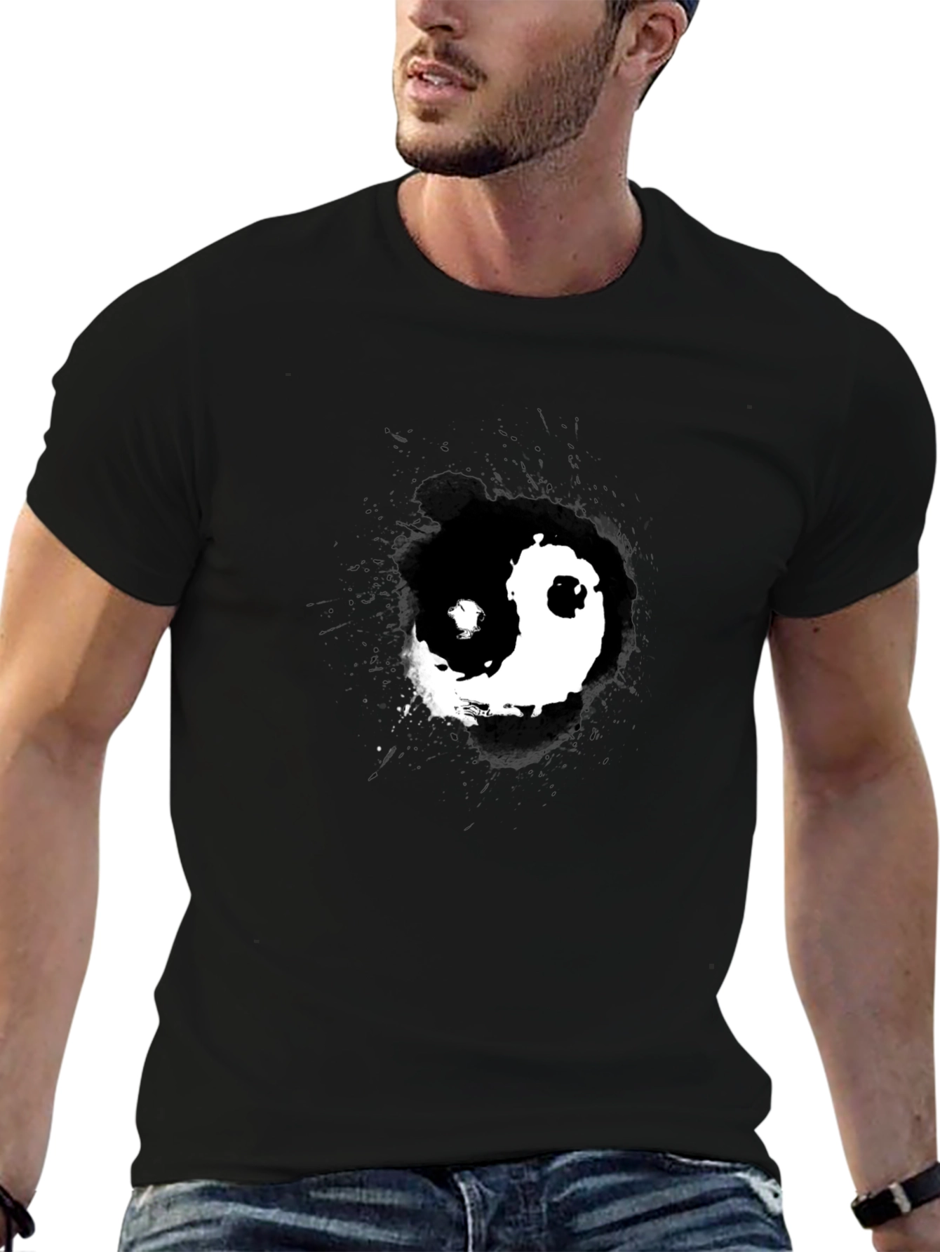Yin Yang Graphic Print Black T-Shirt
