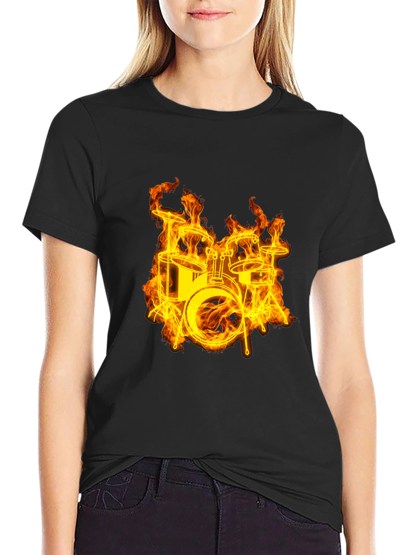 Flaming Drums Black T-Shirt
