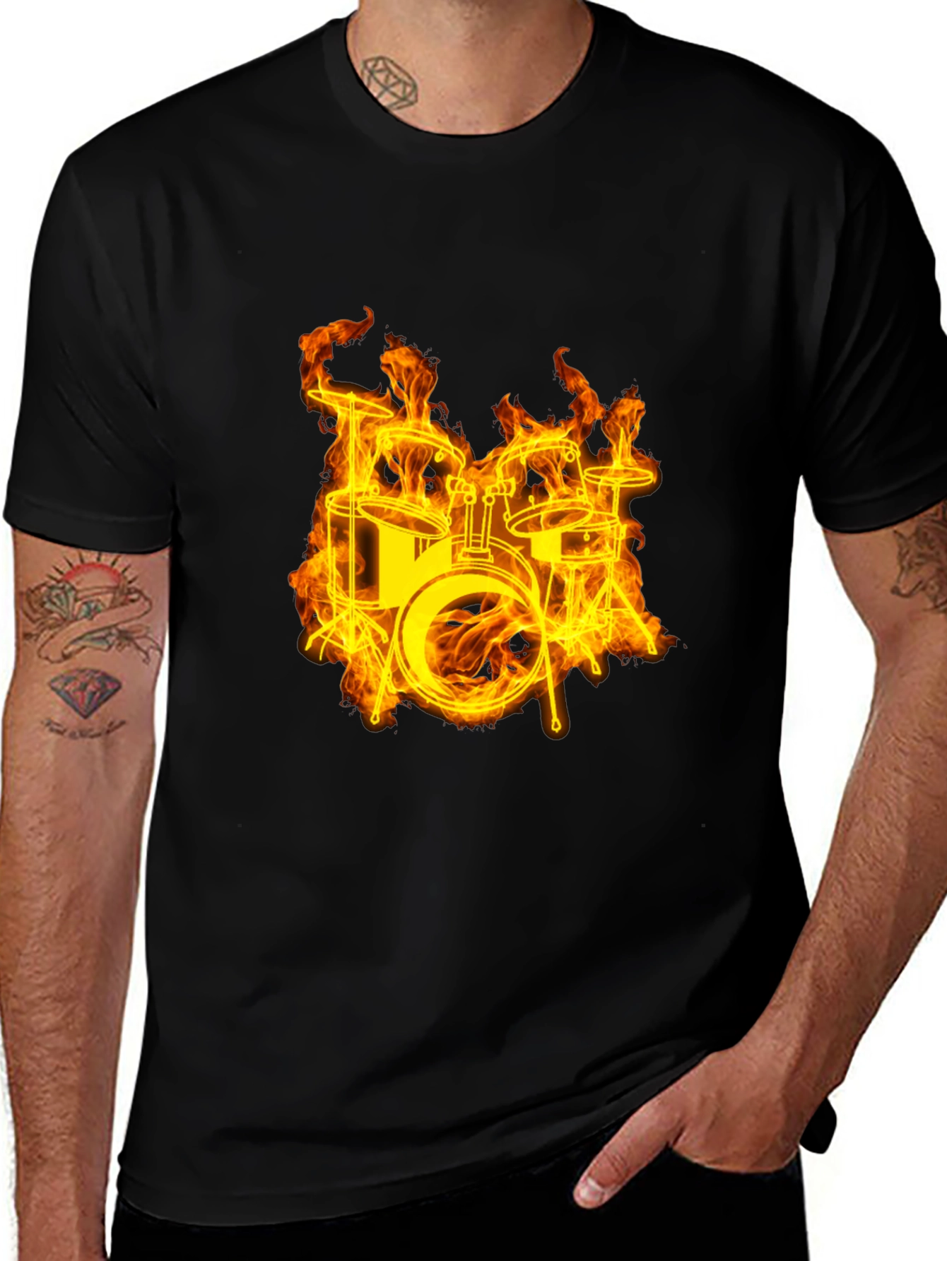 Flaming Drums Black T-Shirt