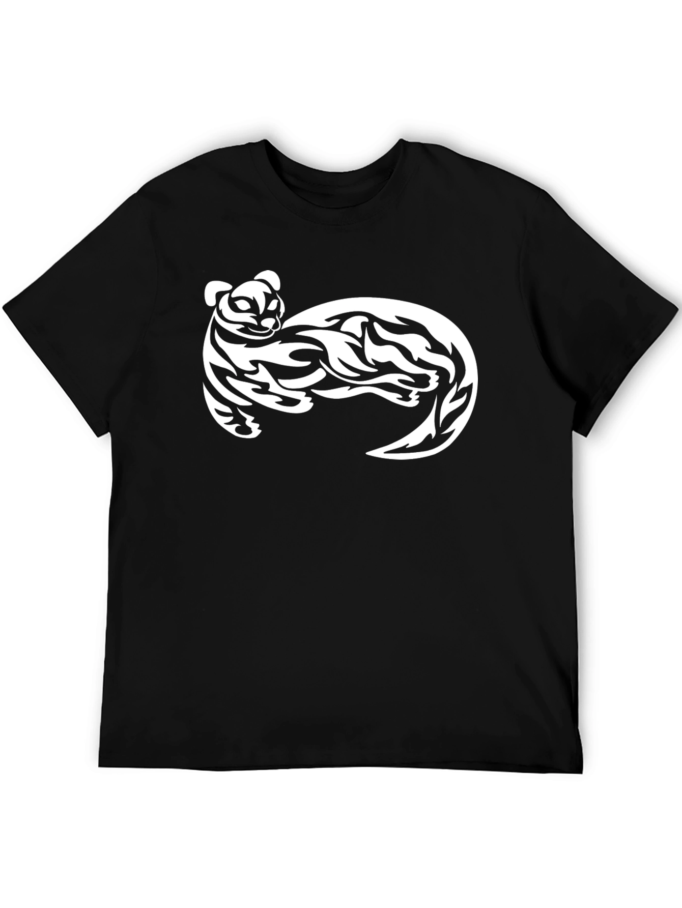 Black T-Shirt with White Tribal Cat Graphic