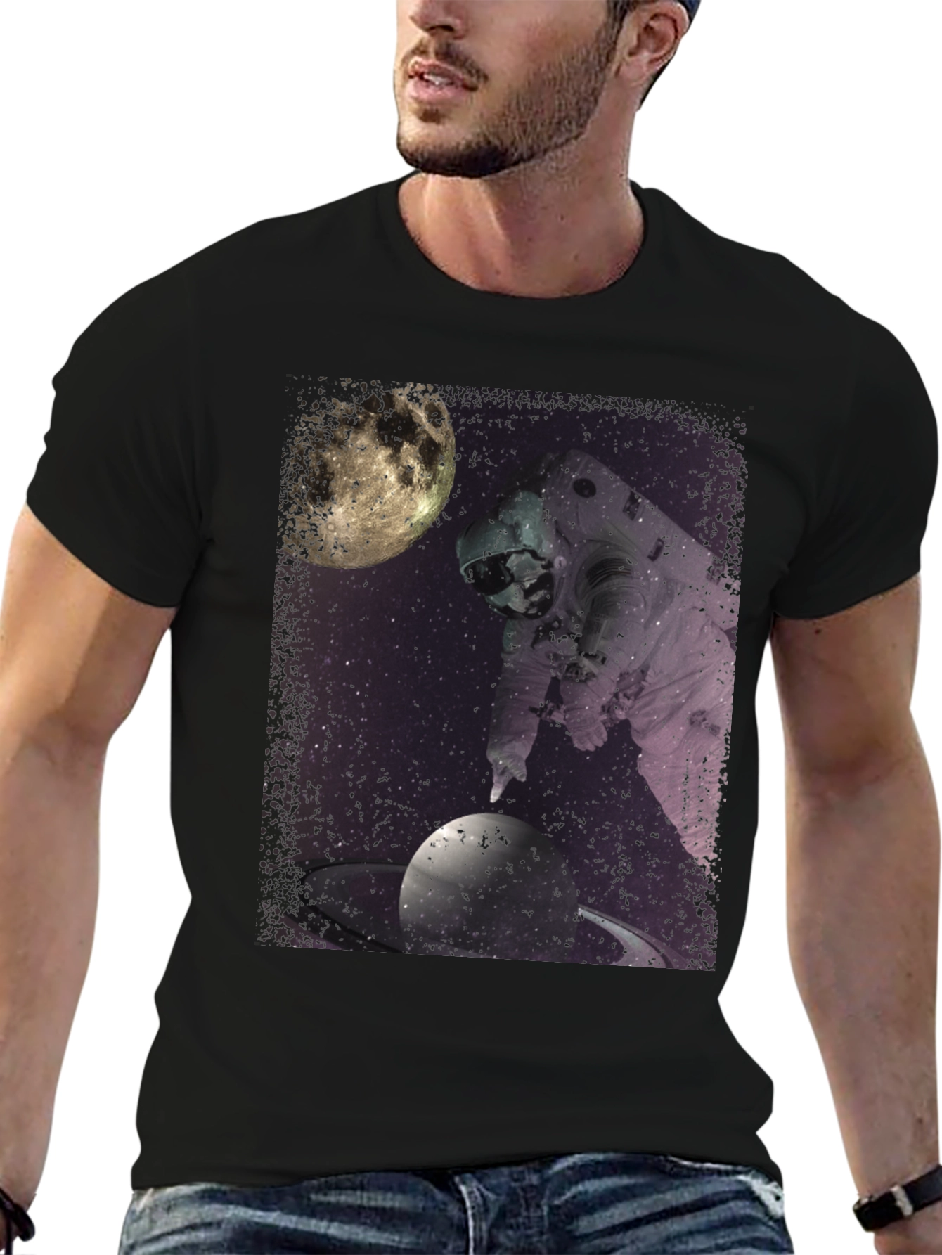 Astronaut Space Saturn Graphic T-Shirt