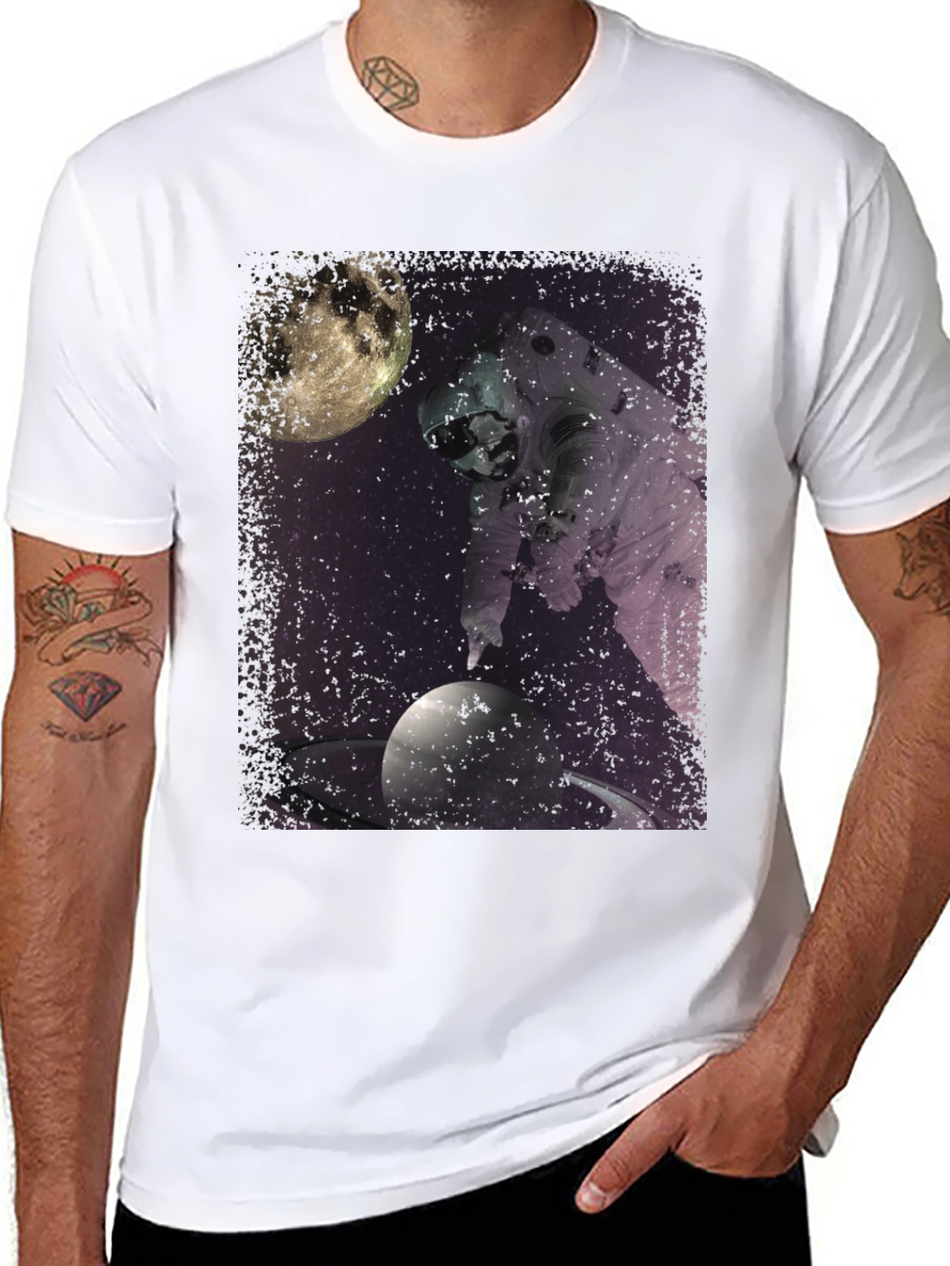 Astronaut Space Saturn Graphic T-Shirt