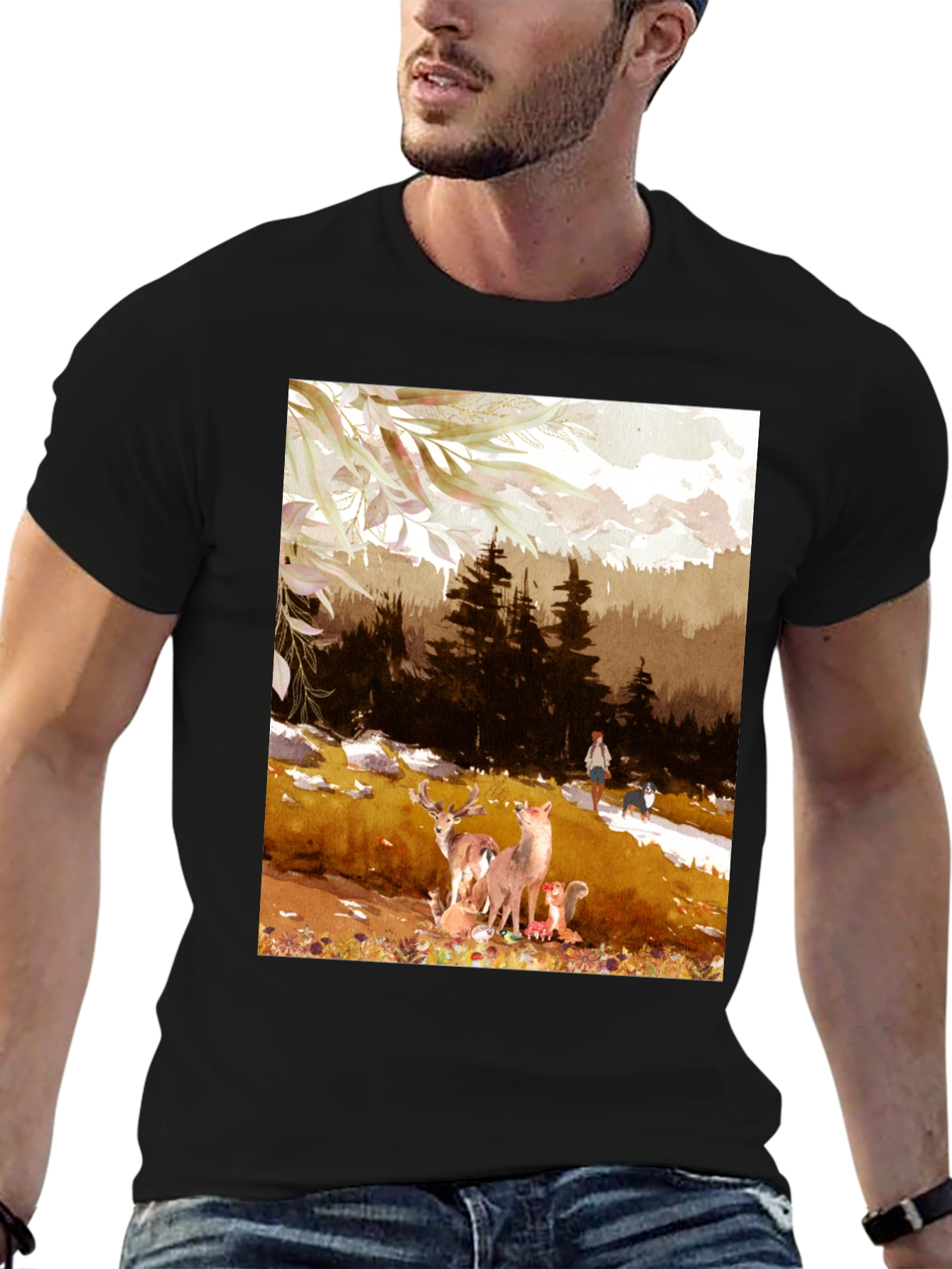 Nature Scene Graphic Tee - Black