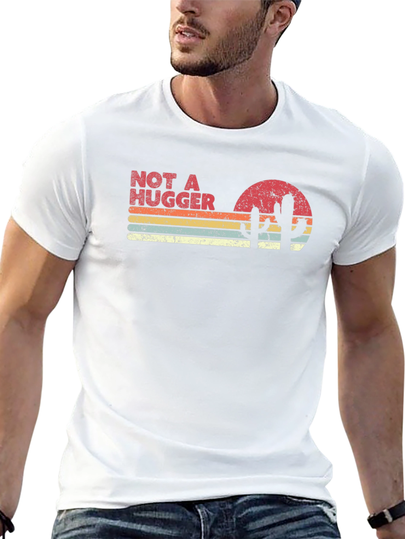 Not a Hugger Retro T-Shirt Cactus Sunset