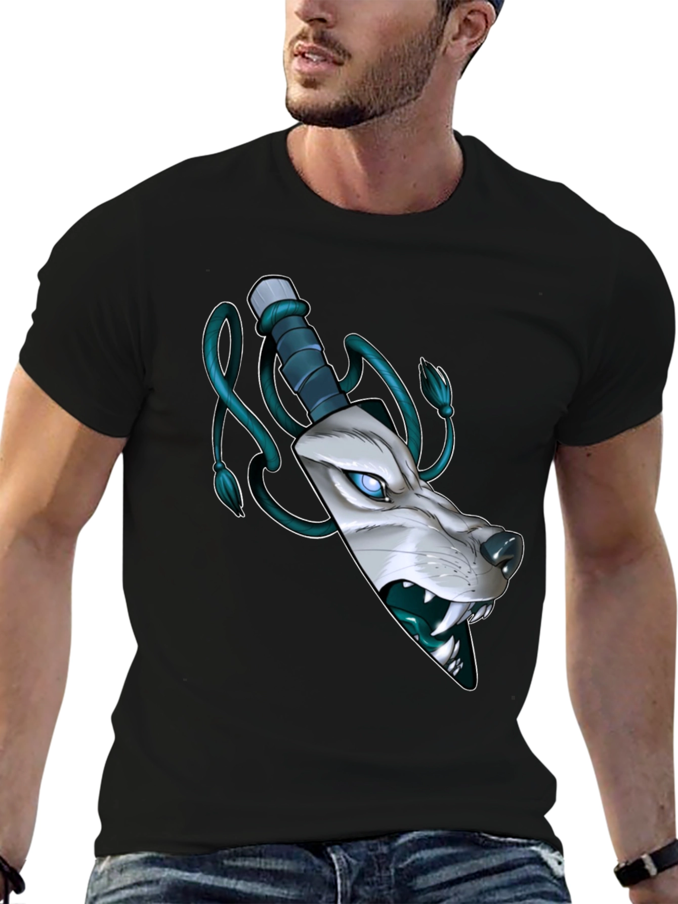 Wolf Knife Graphic Tee - Mens Black T-Shirt