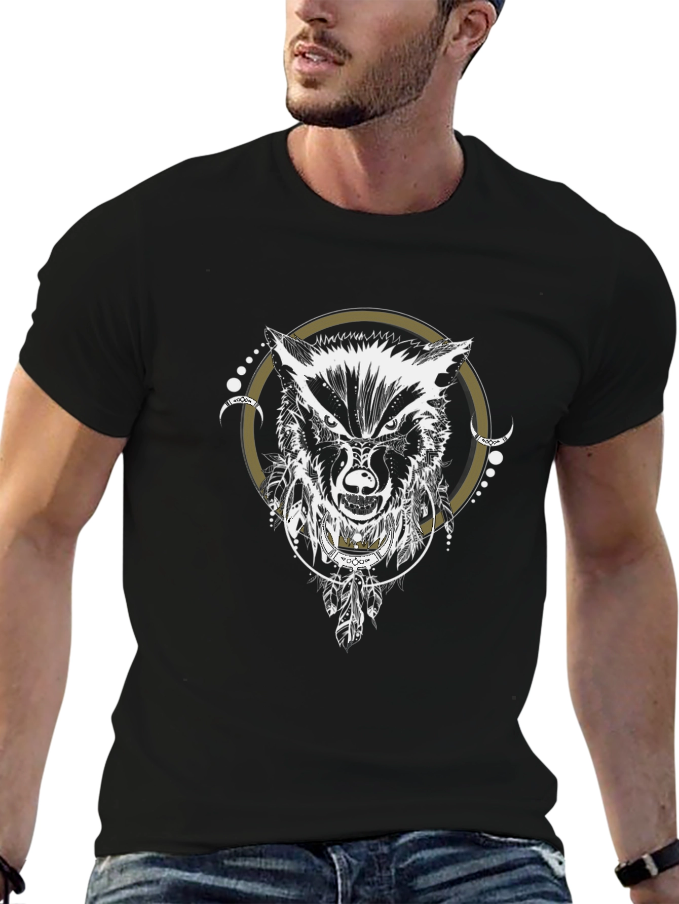 Wolf Dreamcatcher Graphic Tee - Stylish Black T-Shirt