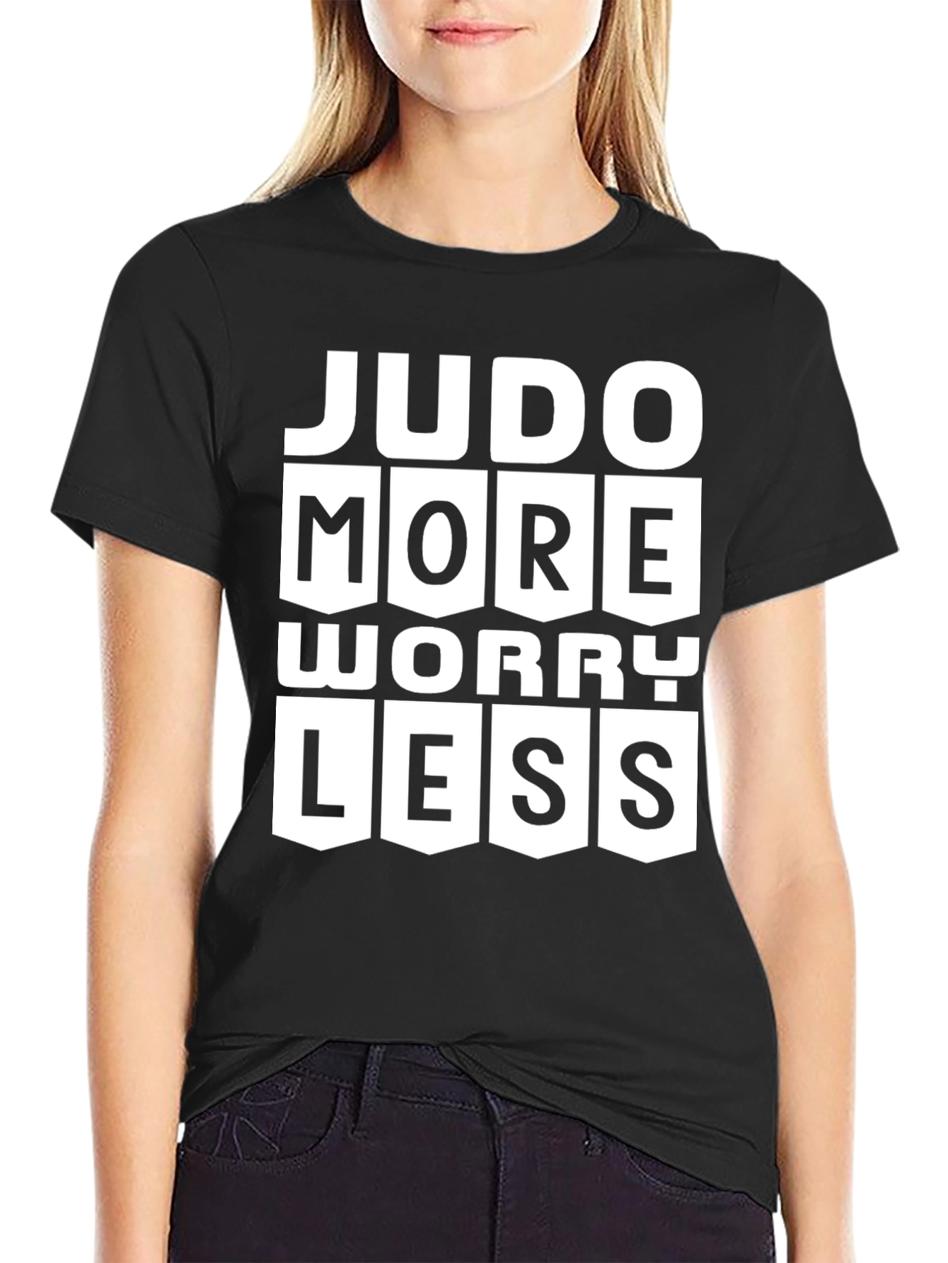 Judo More Worry Less Black Graphic T-Shirt