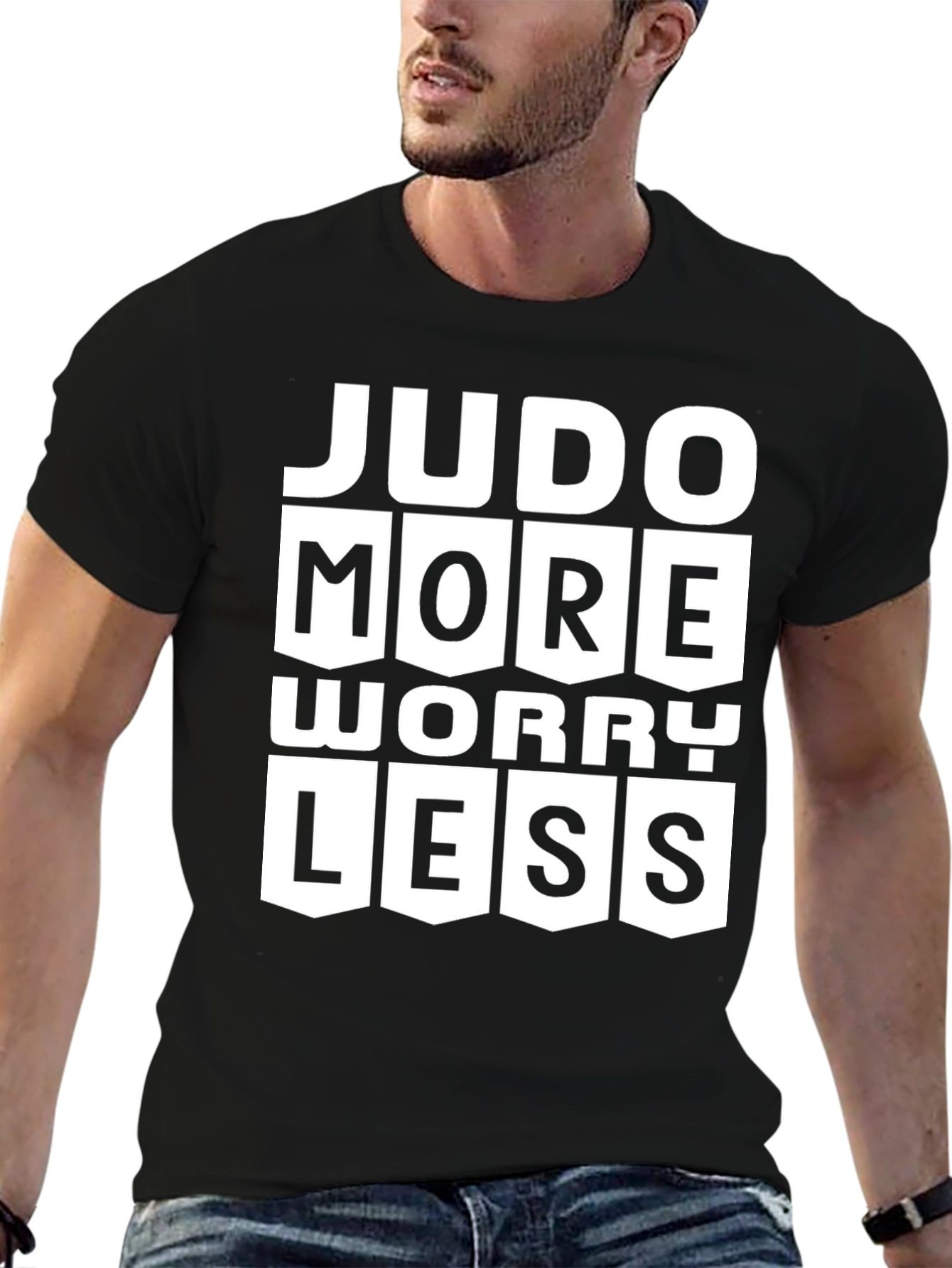 Judo More Worry Less Black Graphic T-Shirt