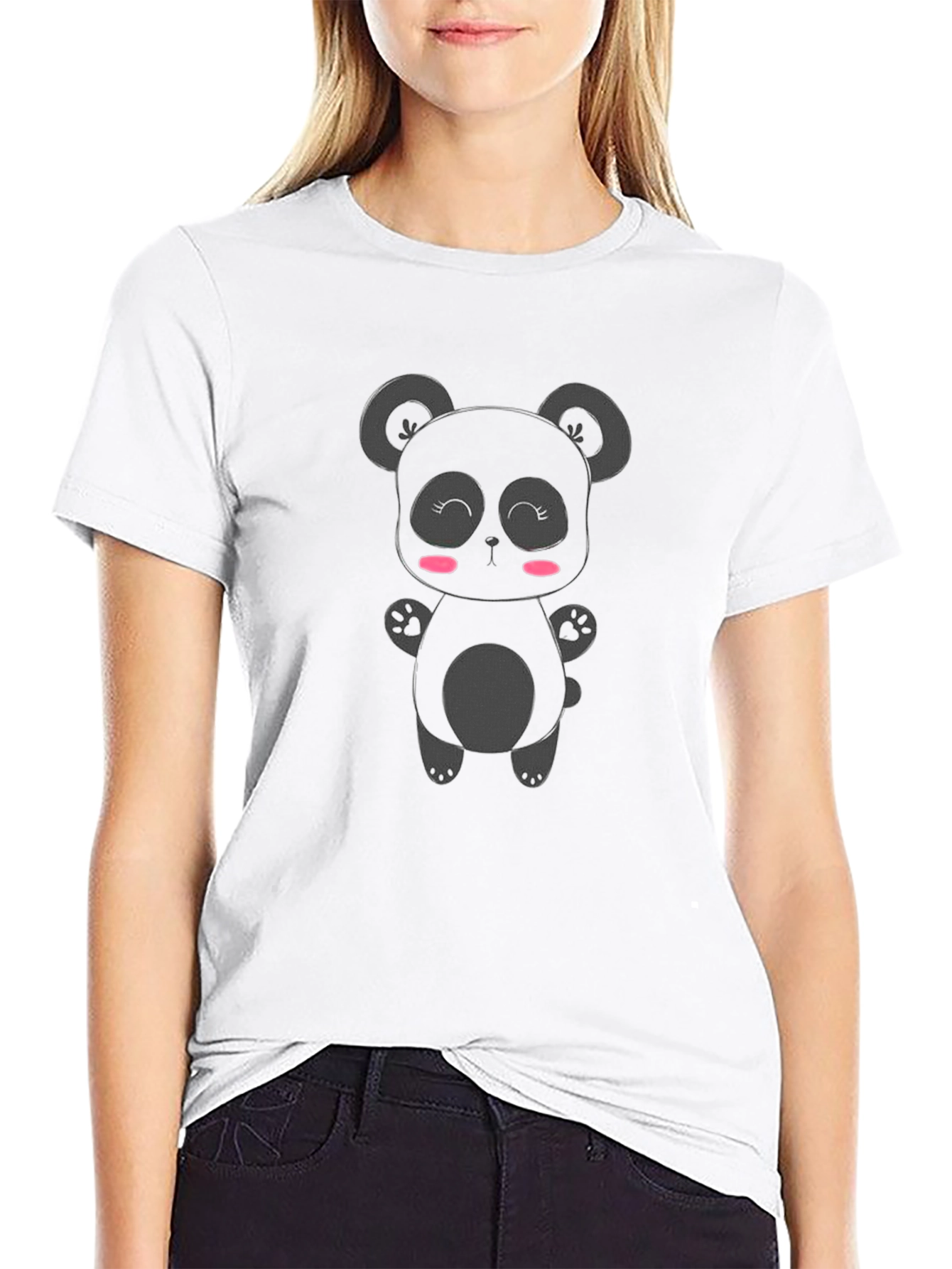 Cute Panda Bear Graphic Black T-Shirt