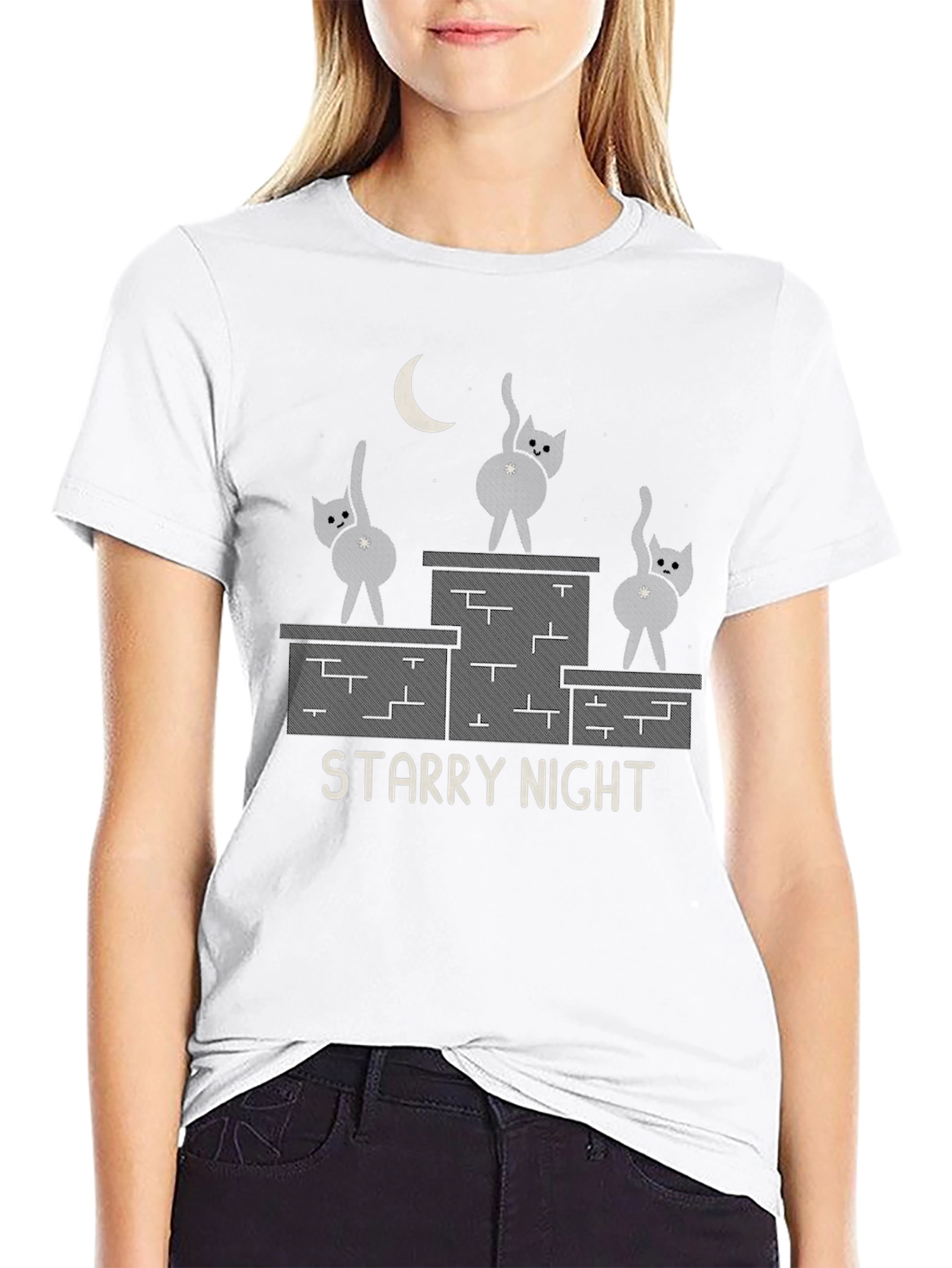 Starry Night Cat T-Shirt - Funny Graphic Tee
