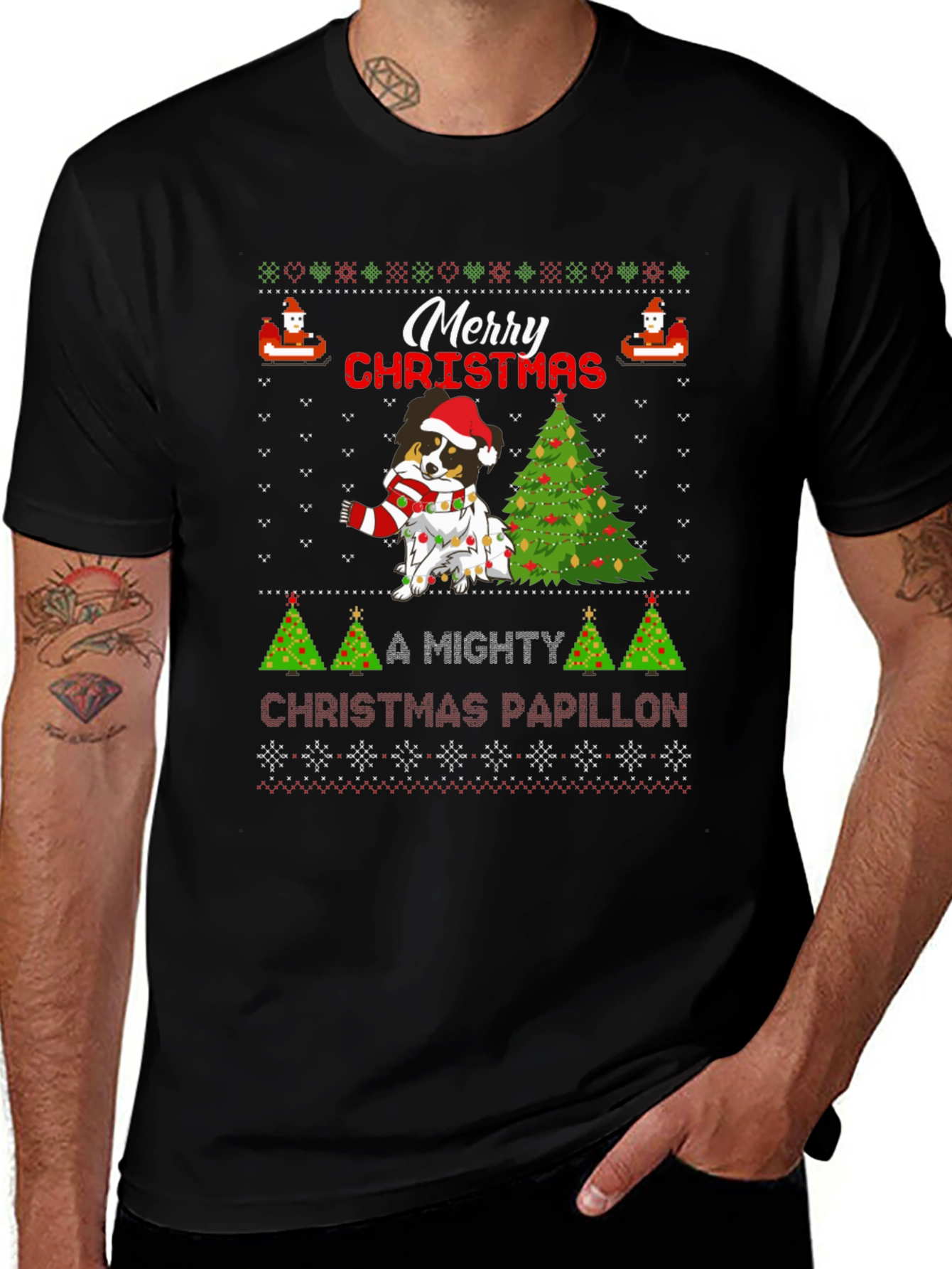 Merry Christmas Papillon Ugly Sweater T-Shirt
