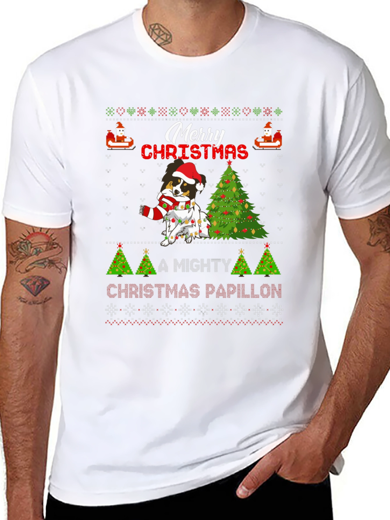 Merry Christmas Papillon Ugly Sweater T-Shirt