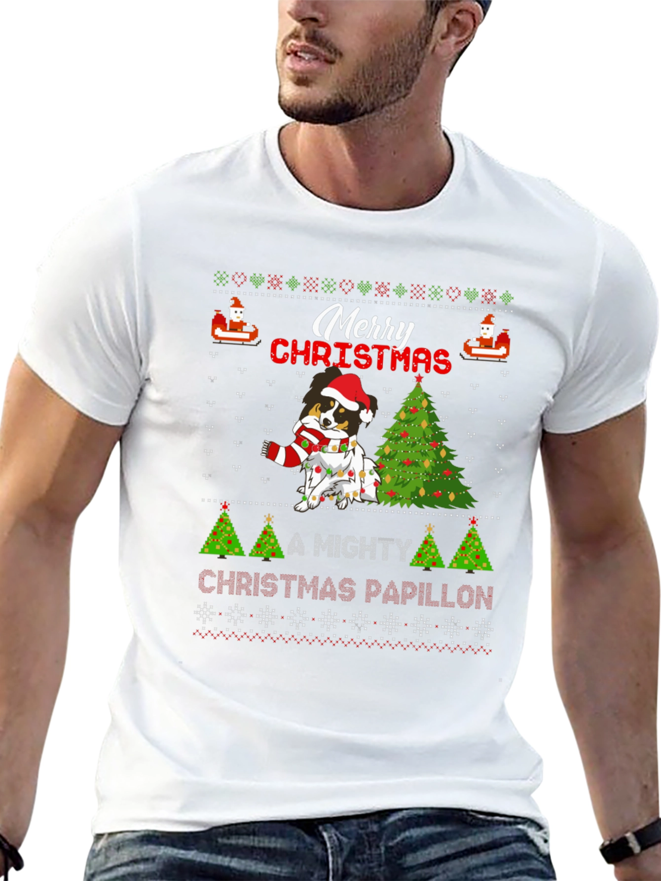 Merry Christmas Papillon Ugly Sweater T-Shirt