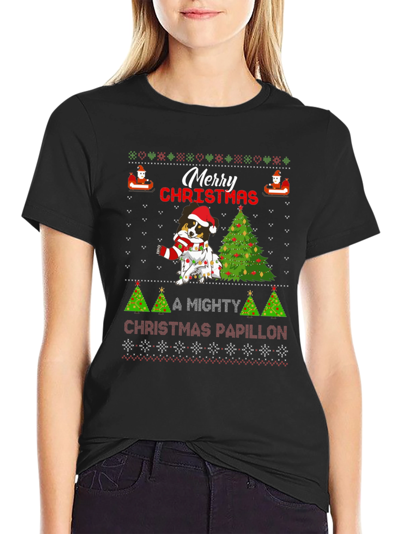 Merry Christmas Papillon Ugly Sweater T-Shirt