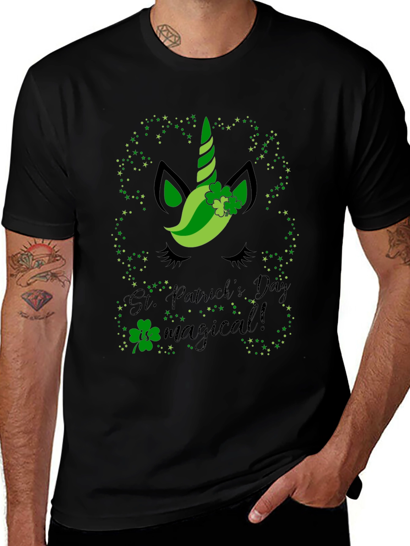 St. Patricks Day Unicorn Black T-Shirt