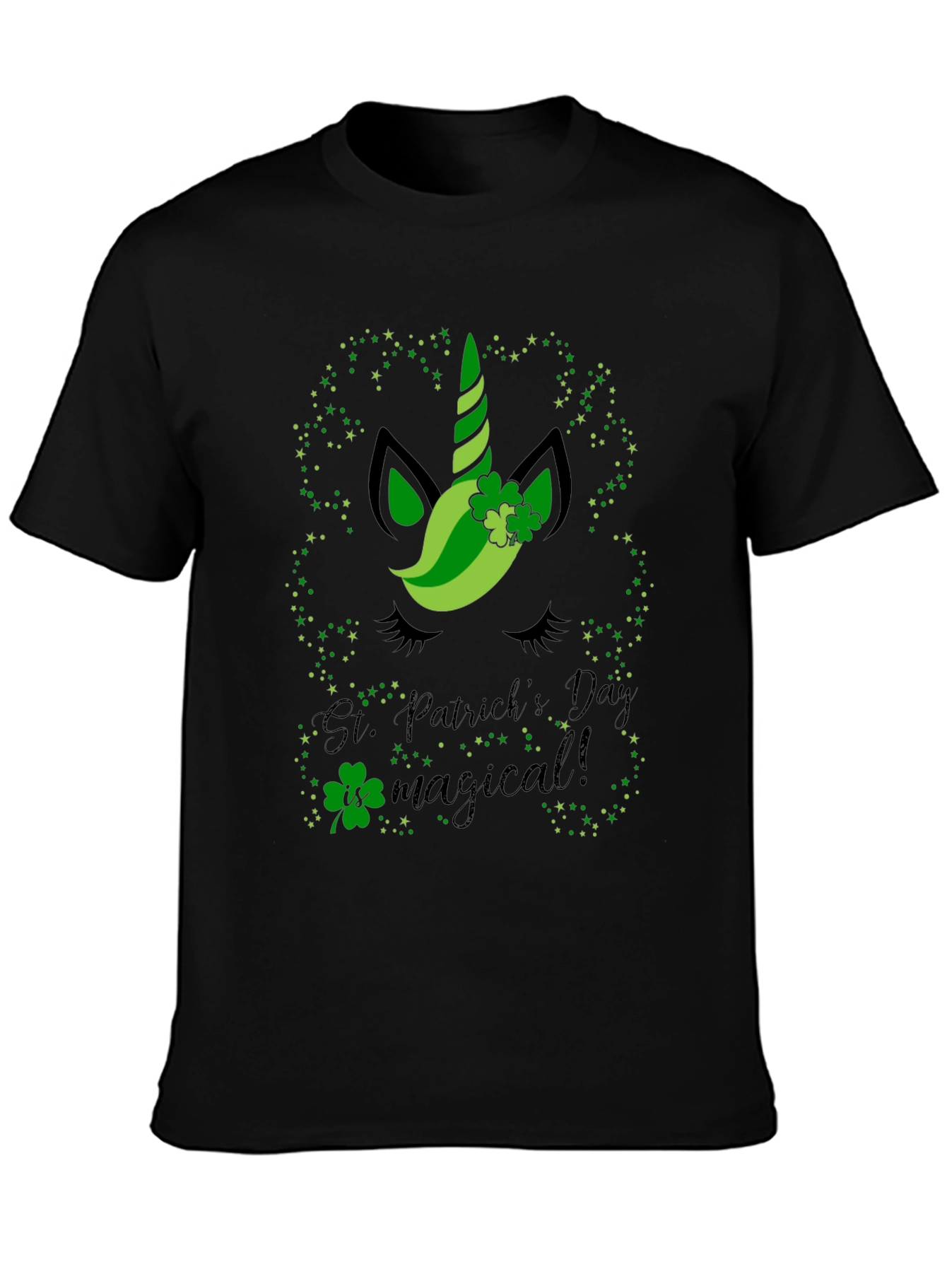 St. Patricks Day Unicorn Black T-Shirt