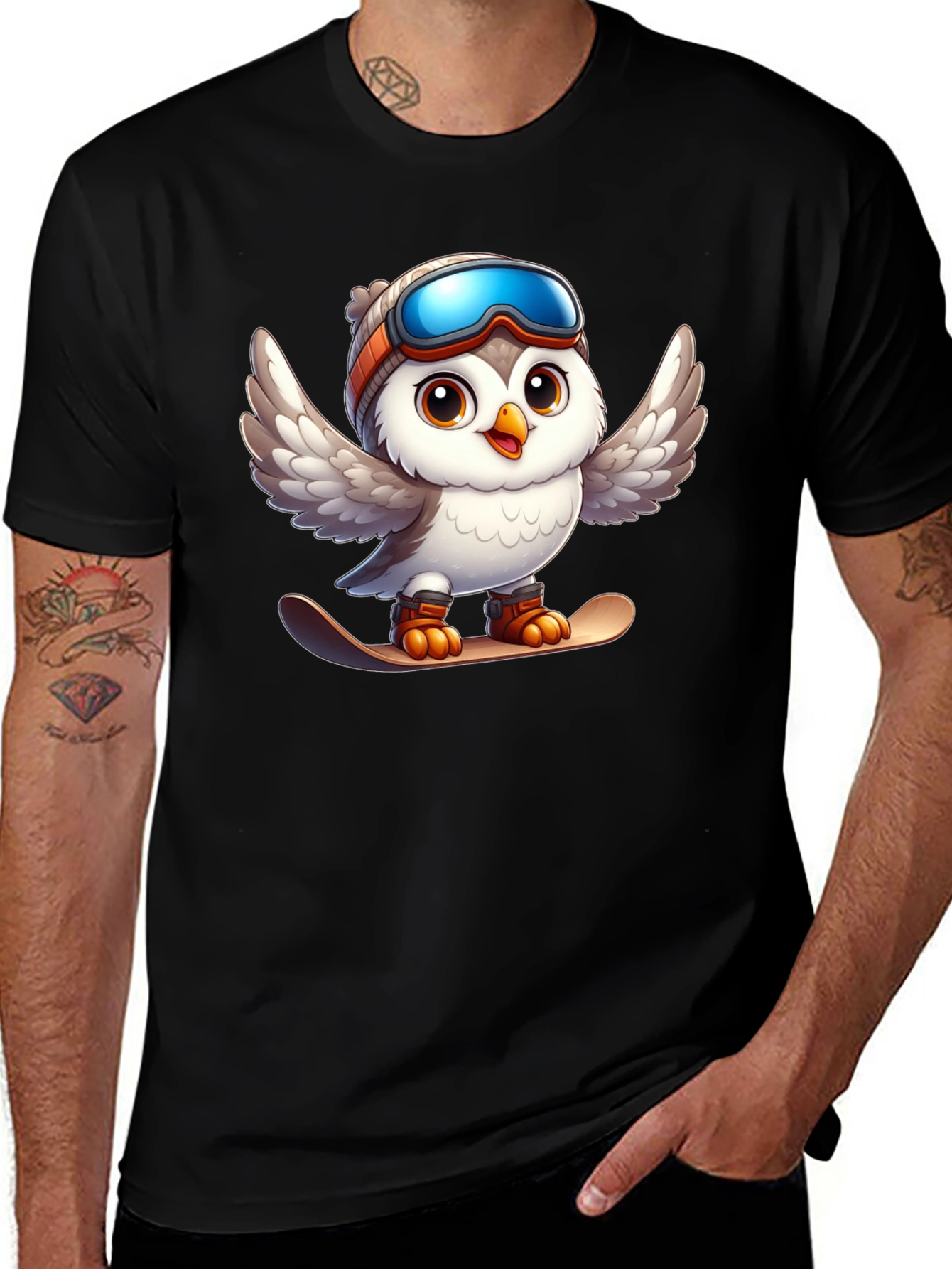 Snowboarding Owl Graphic Tee - Fun Winter Design