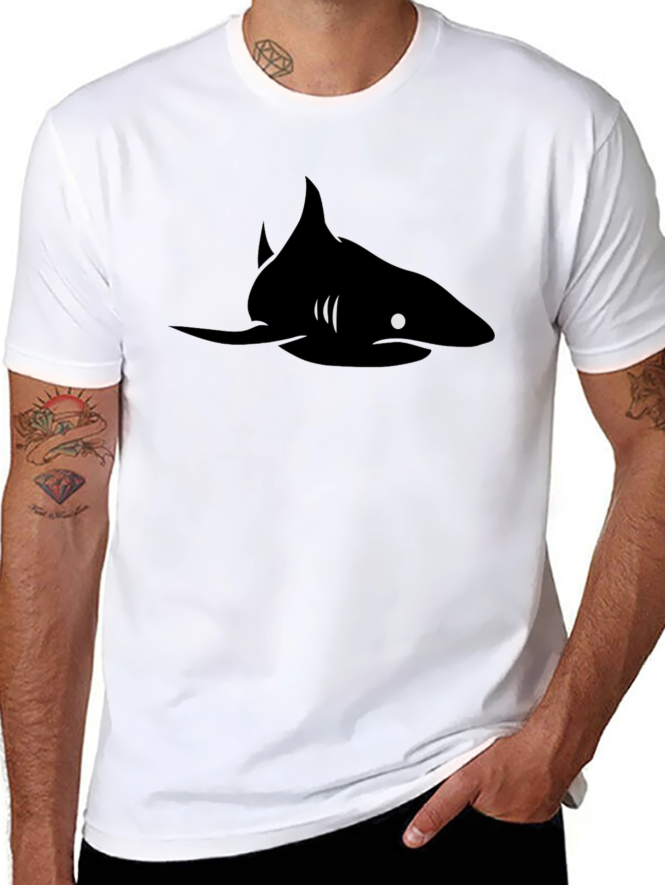 Mens Black Shark Graphic Tee - Cool & Casual